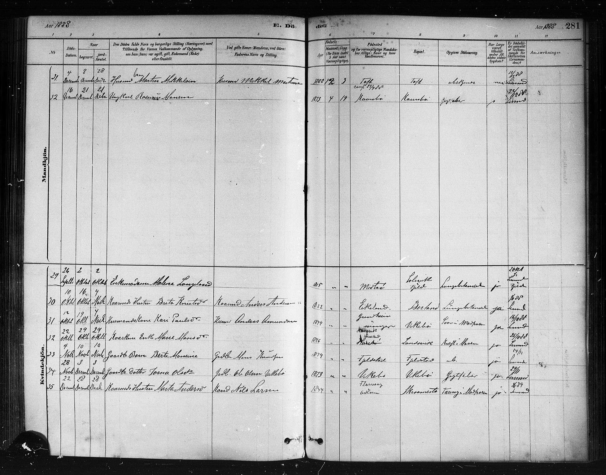 Herdla Sokneprestembete, AV/SAB-A-75701/H/Haa: Parish register (official) no. A 3, 1878-1890, p. 281