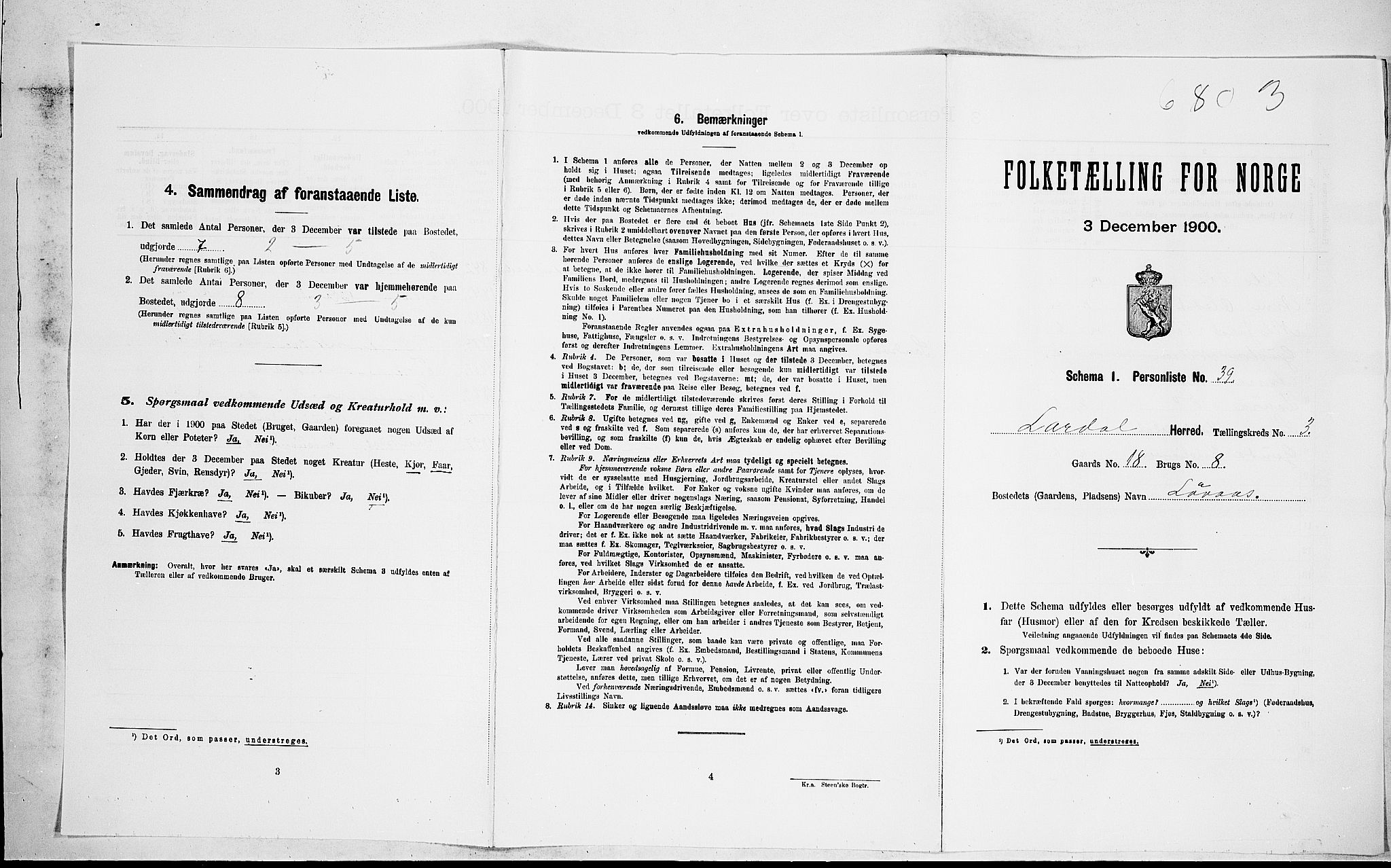 RA, 1900 census for Lardal, 1900, p. 476