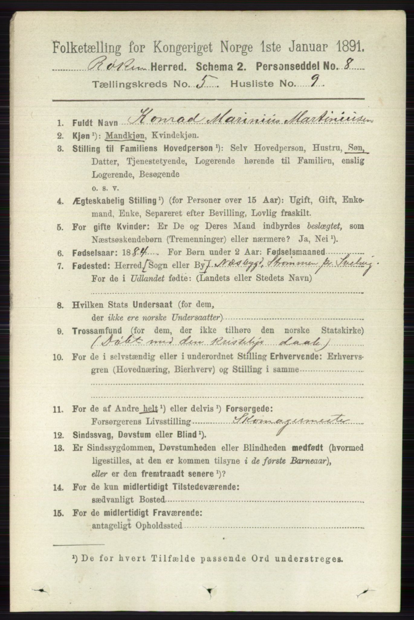 RA, 1891 census for 0627 Røyken, 1891, p. 2932