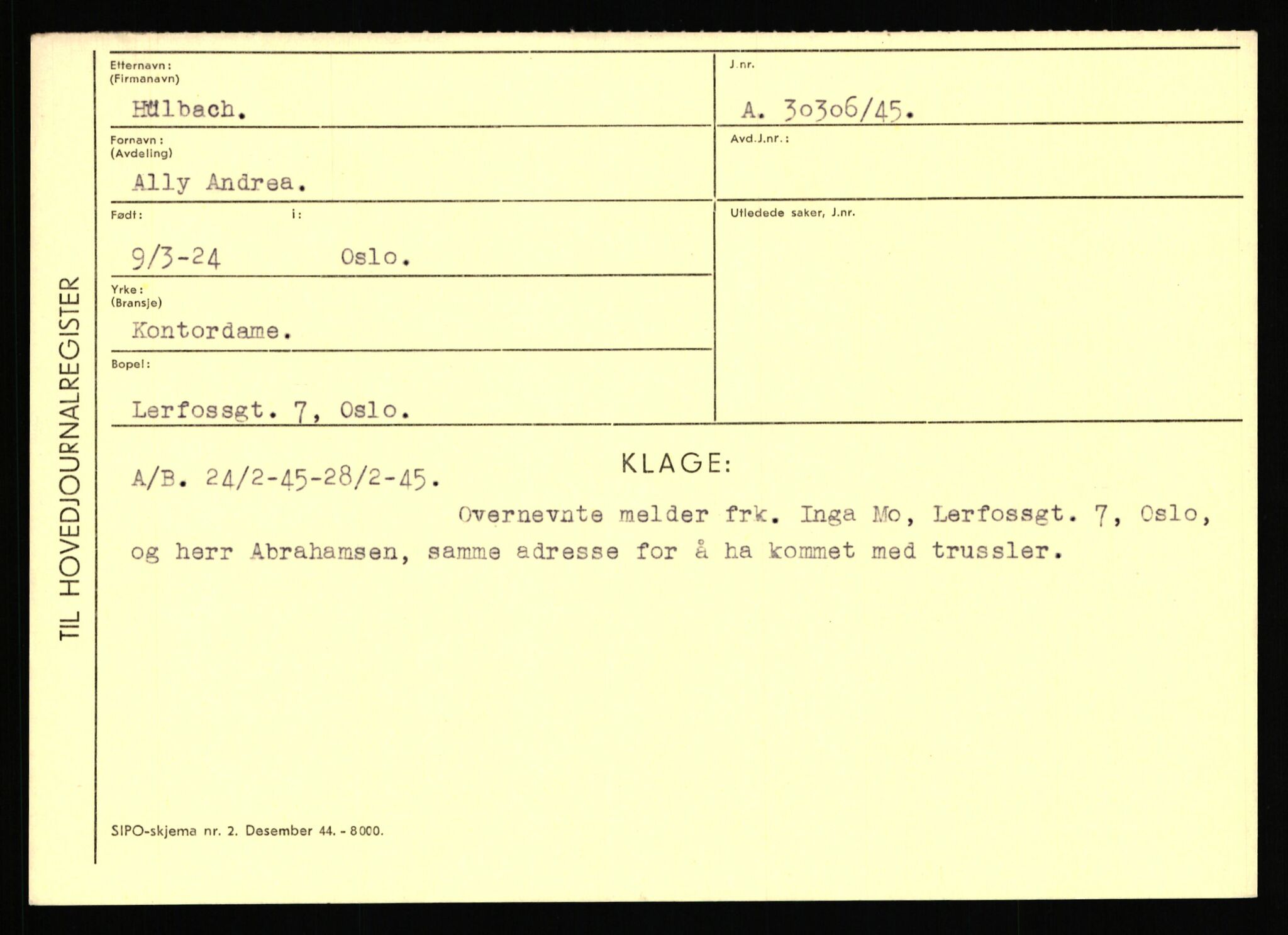Statspolitiet - Hovedkontoret / Osloavdelingen, AV/RA-S-1329/C/Ca/L0007: Hol - Joelsen, 1943-1945, p. 1223