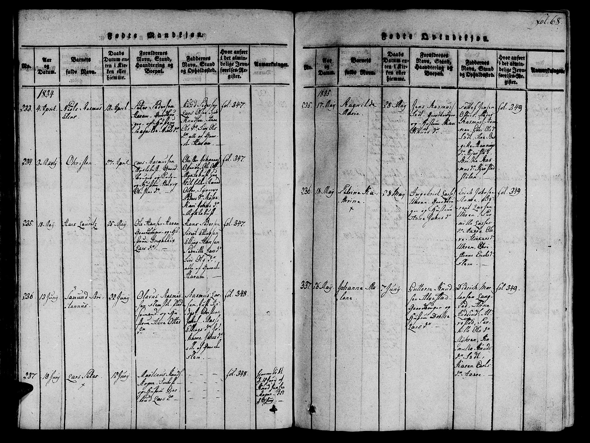 Ministerialprotokoller, klokkerbøker og fødselsregistre - Møre og Romsdal, SAT/A-1454/536/L0495: Parish register (official) no. 536A04, 1818-1847, p. 68