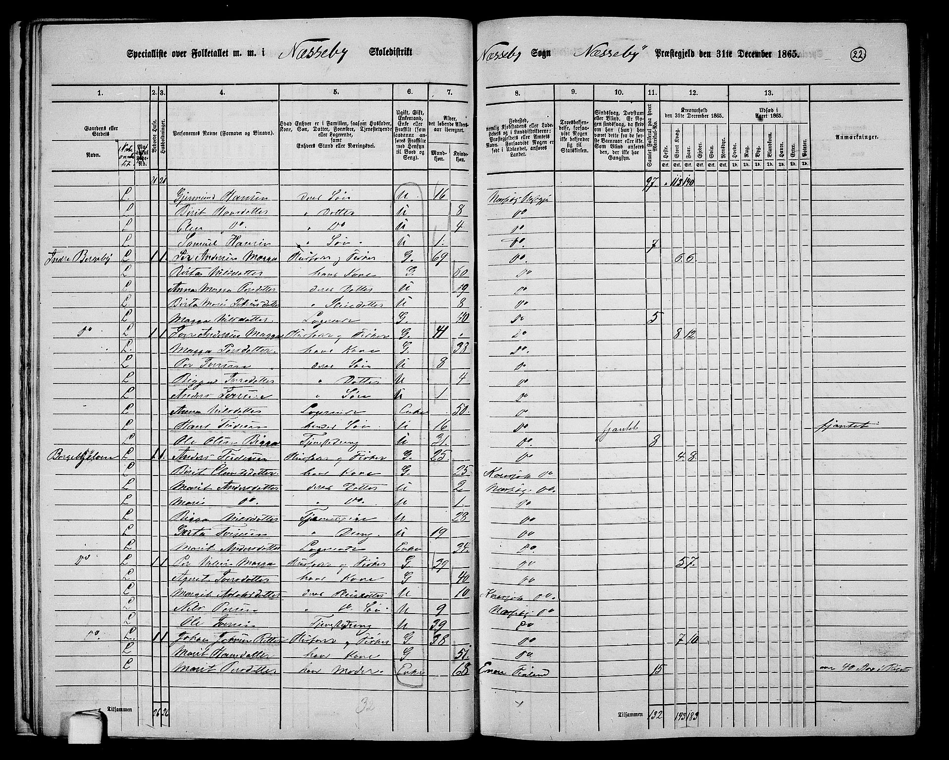 RA, 1865 census for Nesseby, 1865, p. 18