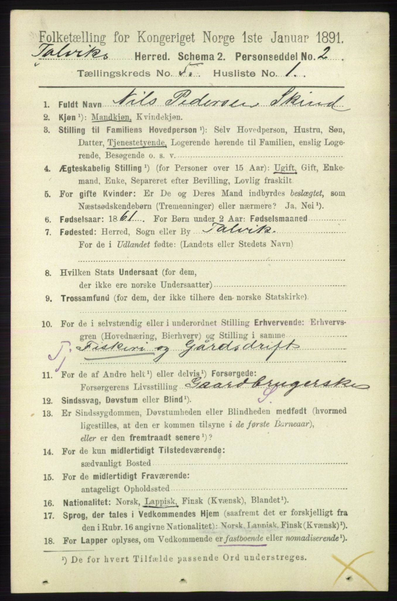 RA, 1891 census for 2013 Talvik, 1891, p. 1340