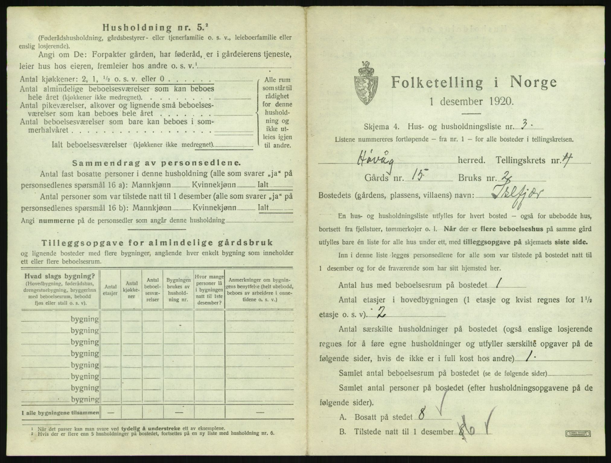 SAK, 1920 census for Høvåg, 1920, p. 322