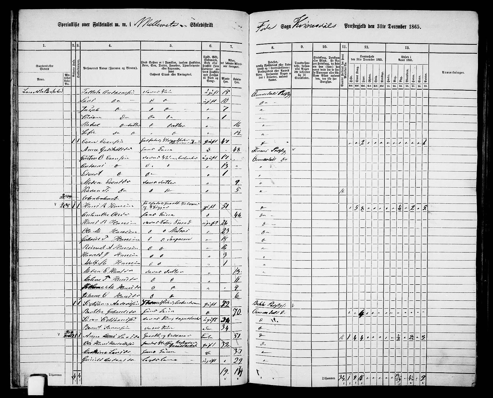 RA, 1865 census for Kvinesdal, 1865, p. 38