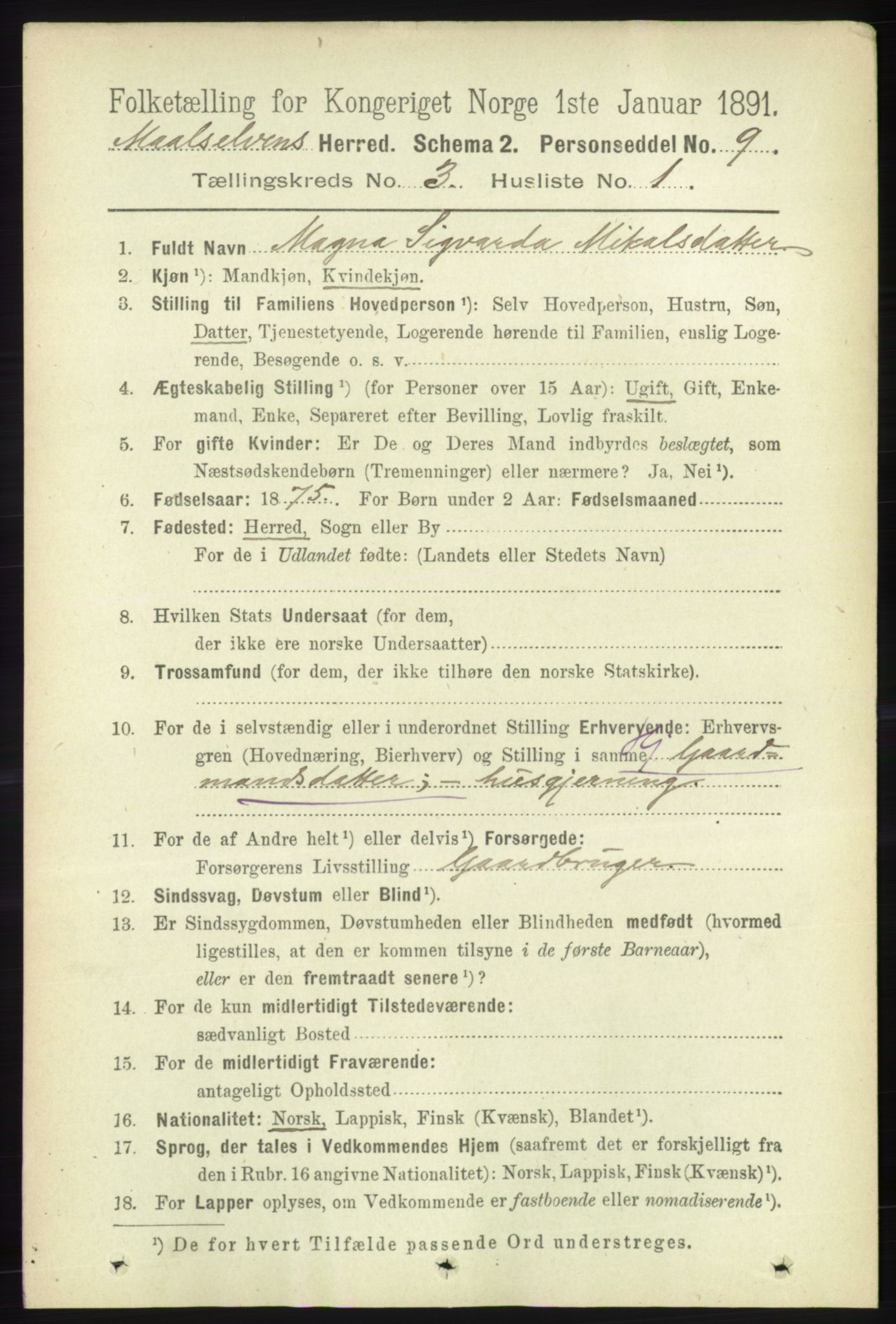 RA, 1891 census for 1924 Målselv, 1891, p. 598