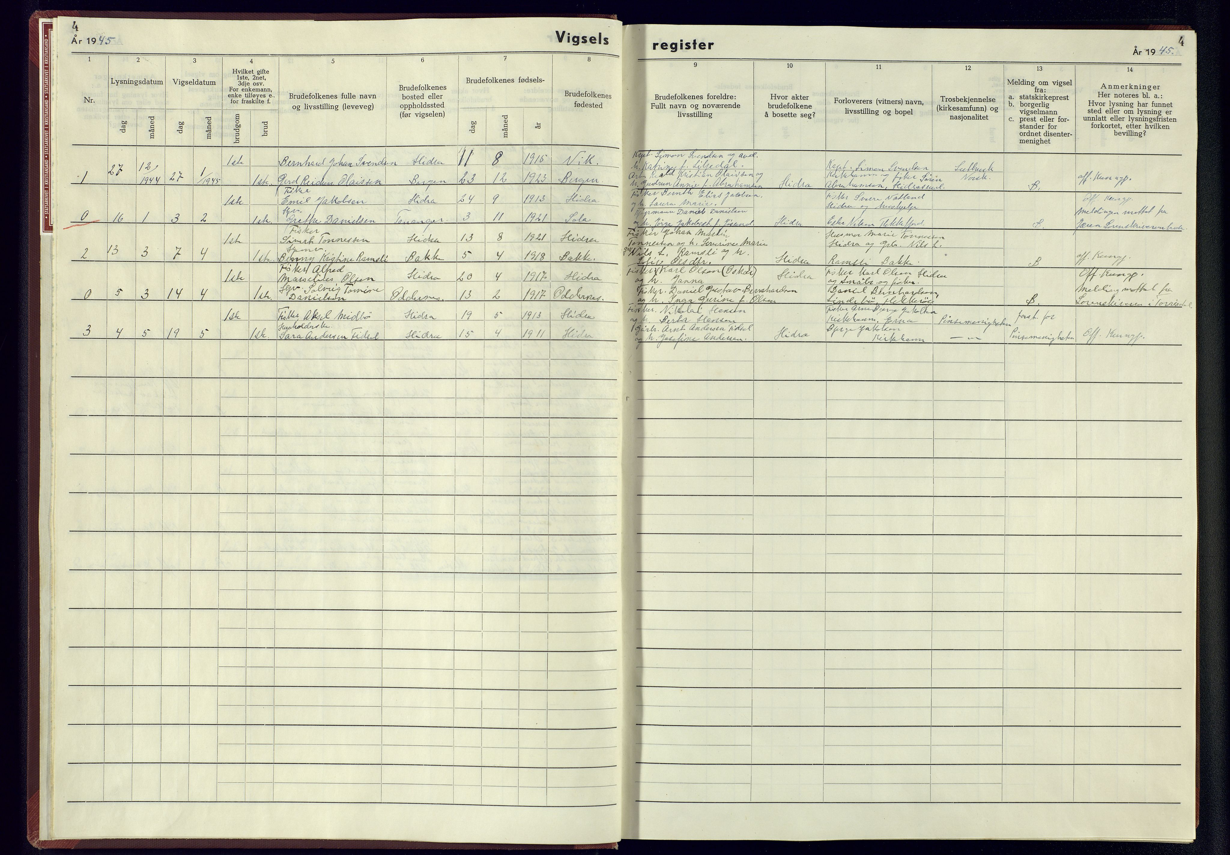 Flekkefjord sokneprestkontor, SAK/1111-0012/J/Jb/L0006: Marriage register no. A-VI-7, 1942-1945, p. 4