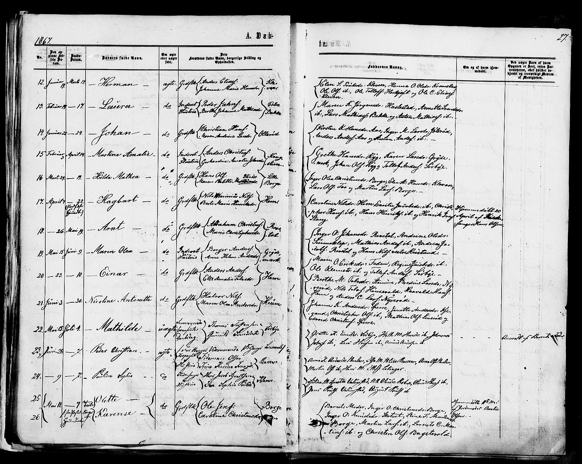 Våle kirkebøker, AV/SAKO-A-334/F/Fa/L0010: Parish register (official) no. I 10, 1861-1877, p. 27