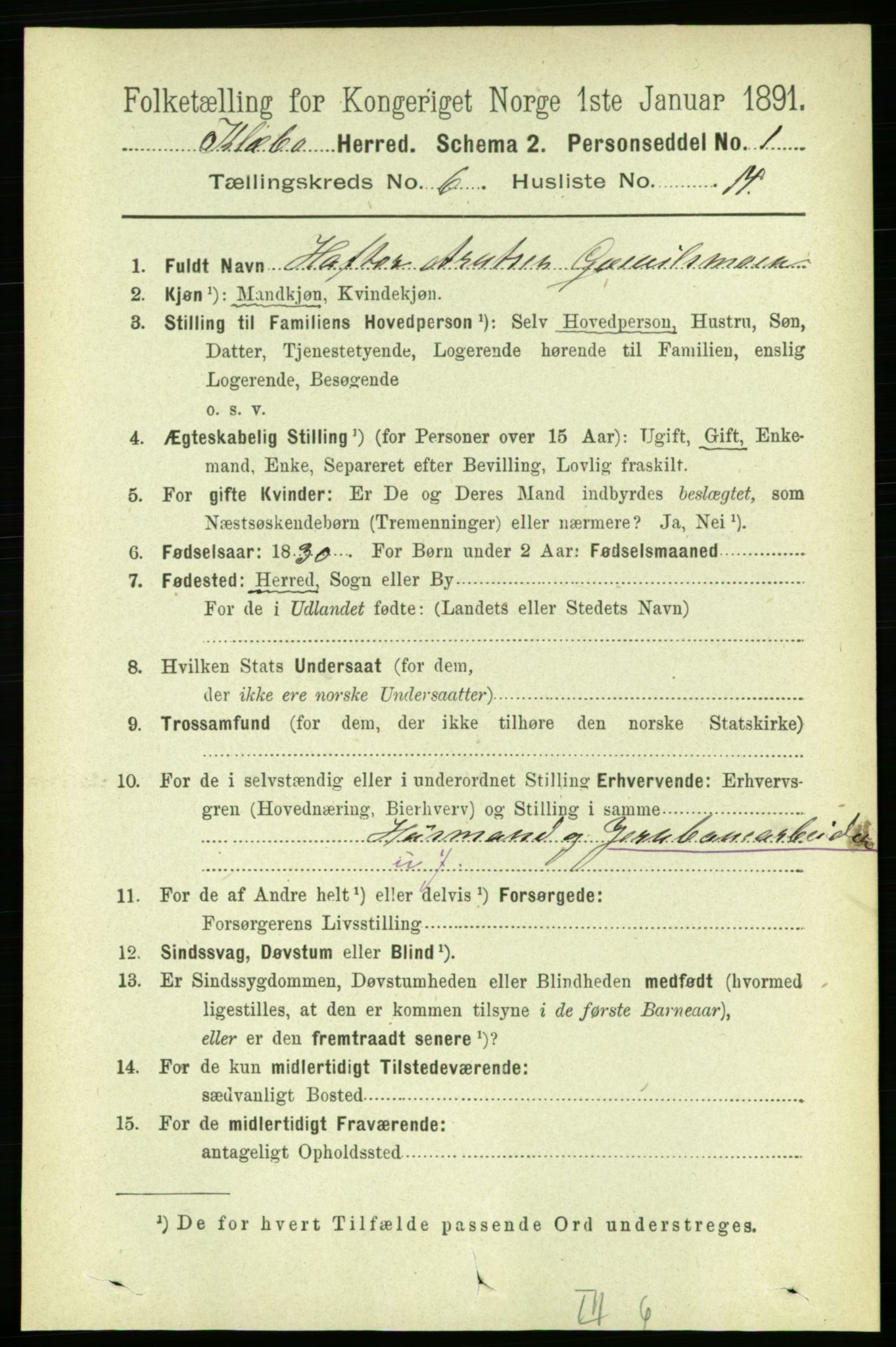 RA, 1891 census for 1662 Klæbu, 1891, p. 1312