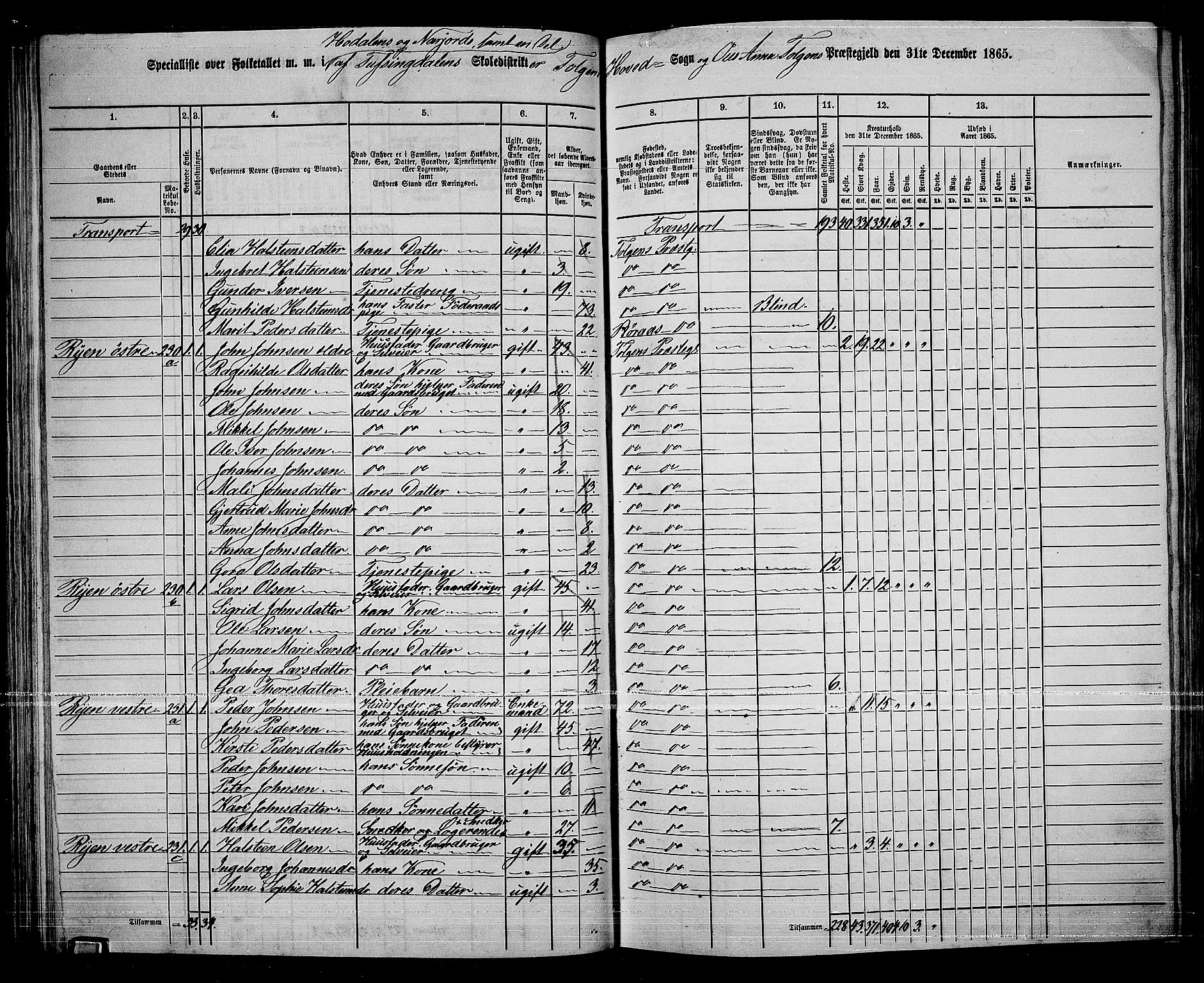 RA, 1865 census for Tolga, 1865, p. 72