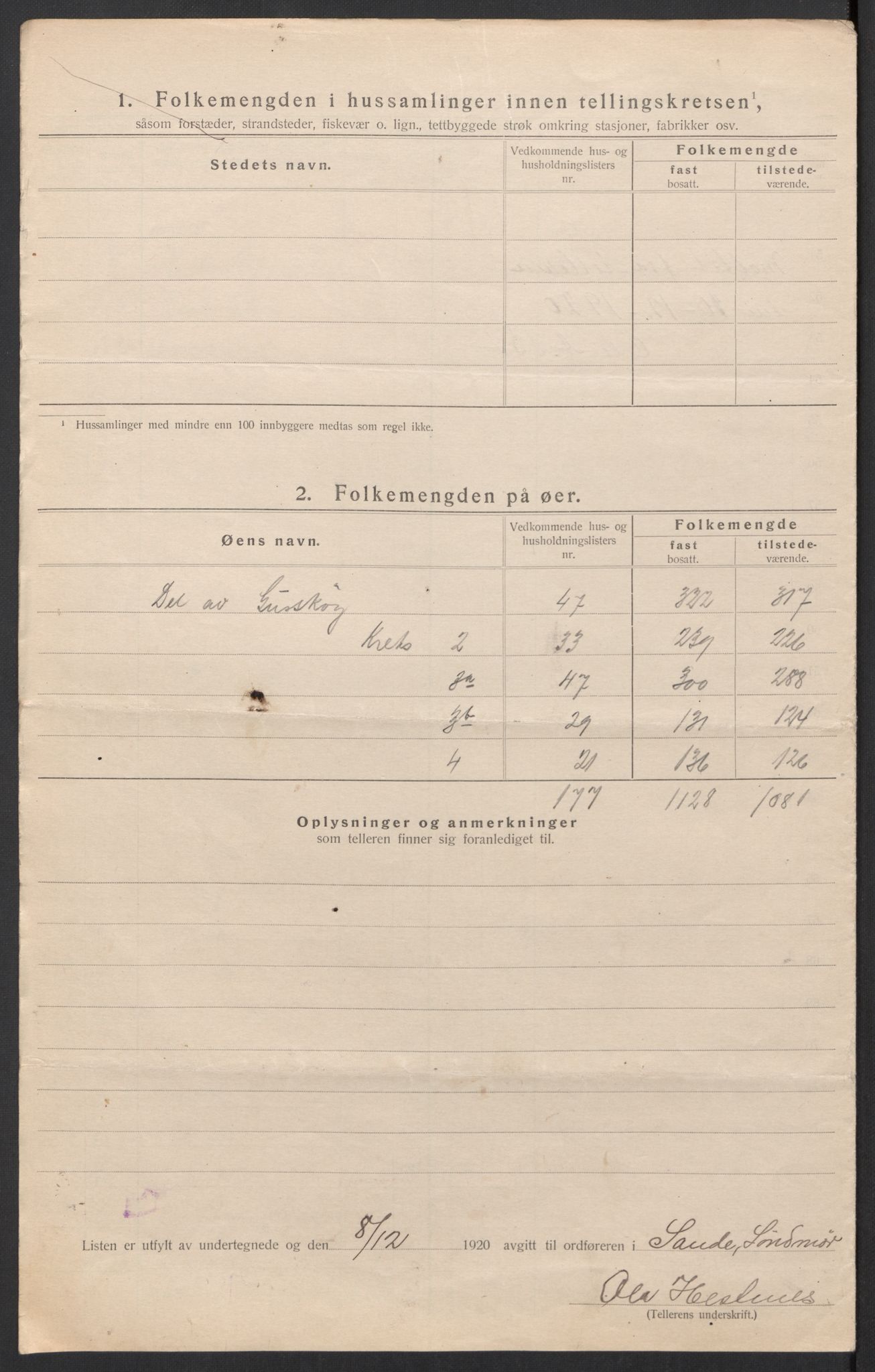 SAT, 1920 census for Sande (MR), 1920, p. 8