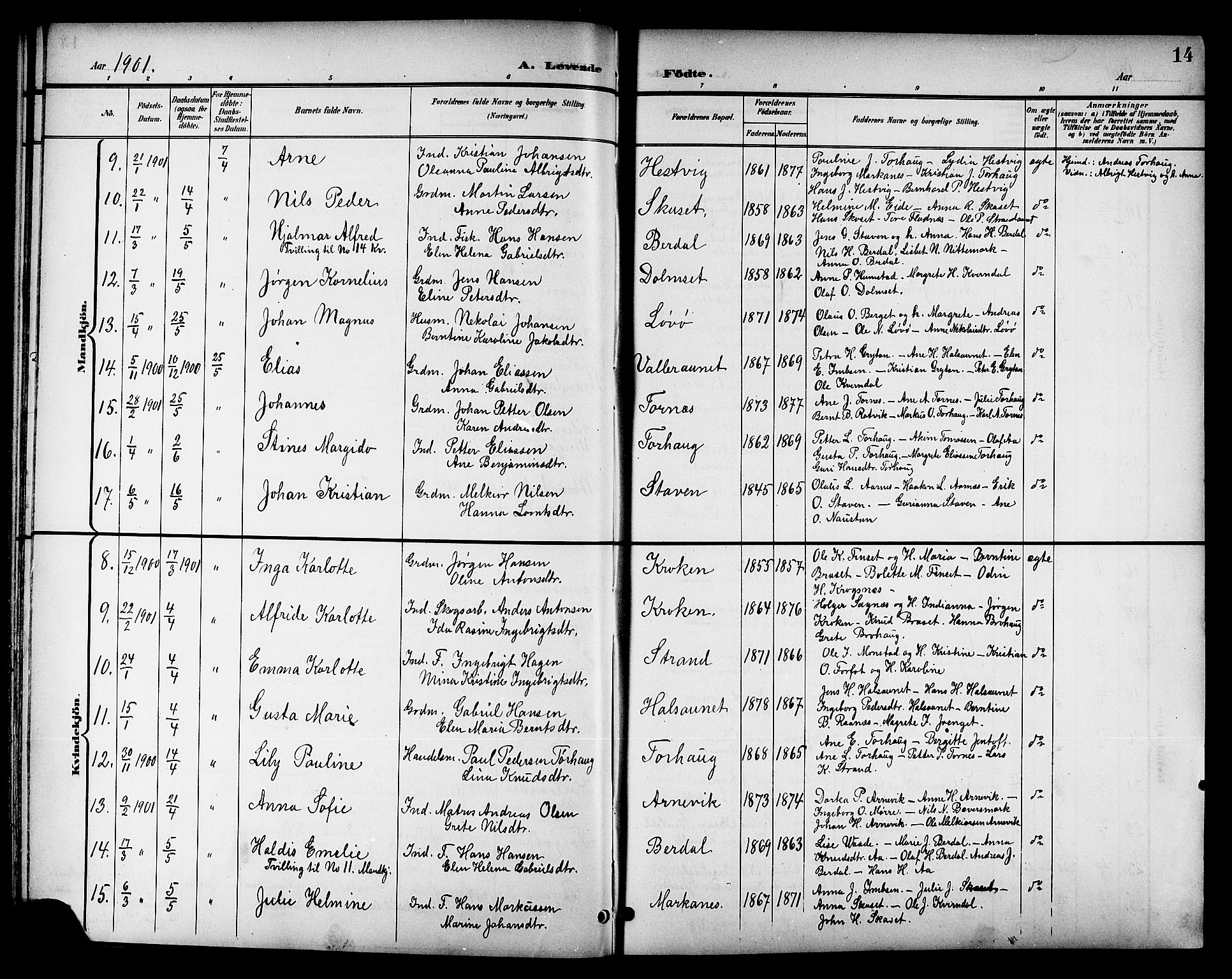 Ministerialprotokoller, klokkerbøker og fødselsregistre - Sør-Trøndelag, SAT/A-1456/655/L0688: Parish register (copy) no. 655C04, 1899-1922, p. 14