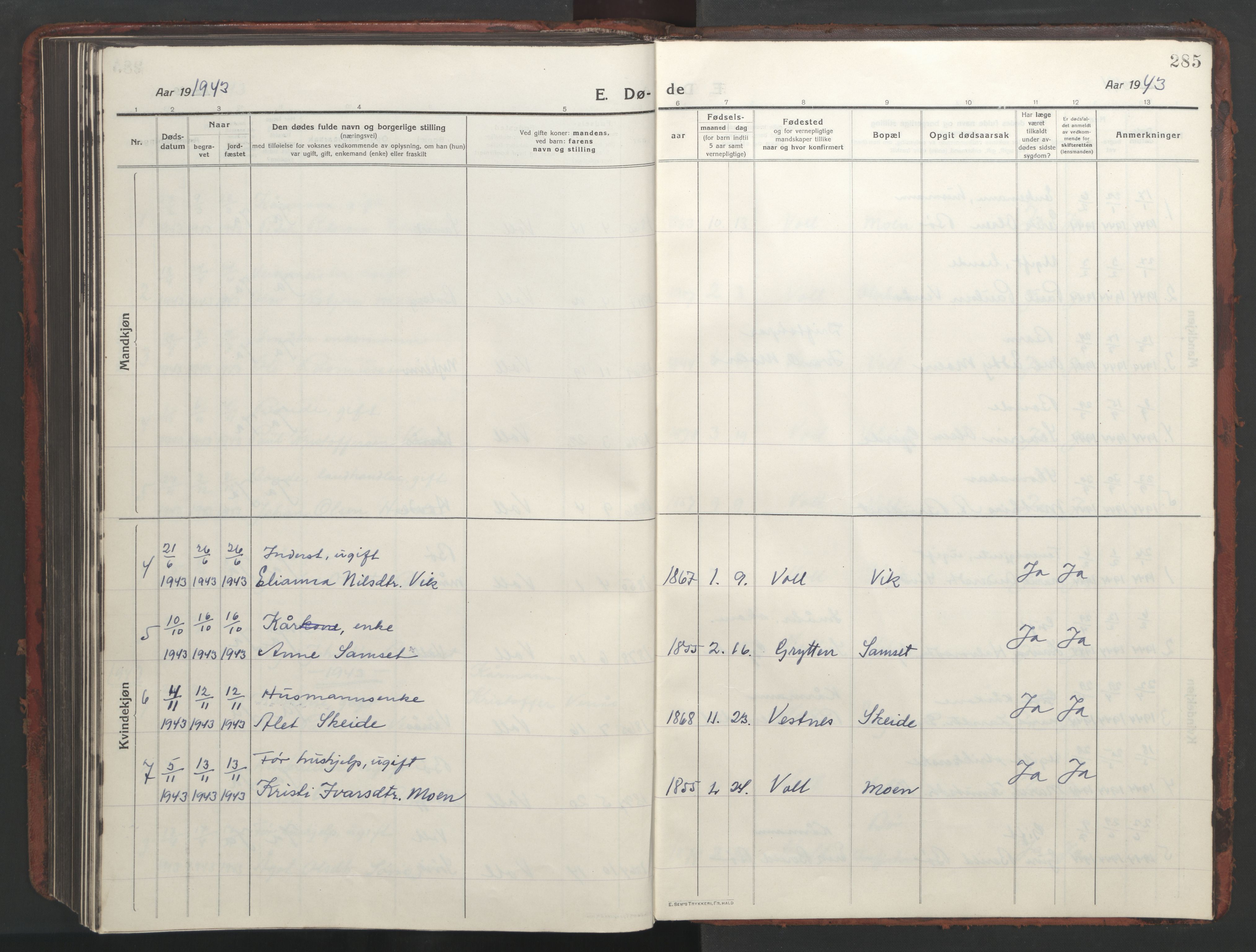 Ministerialprotokoller, klokkerbøker og fødselsregistre - Møre og Romsdal, AV/SAT-A-1454/543/L0565: Parish register (copy) no. 543C03, 1916-1955, p. 285