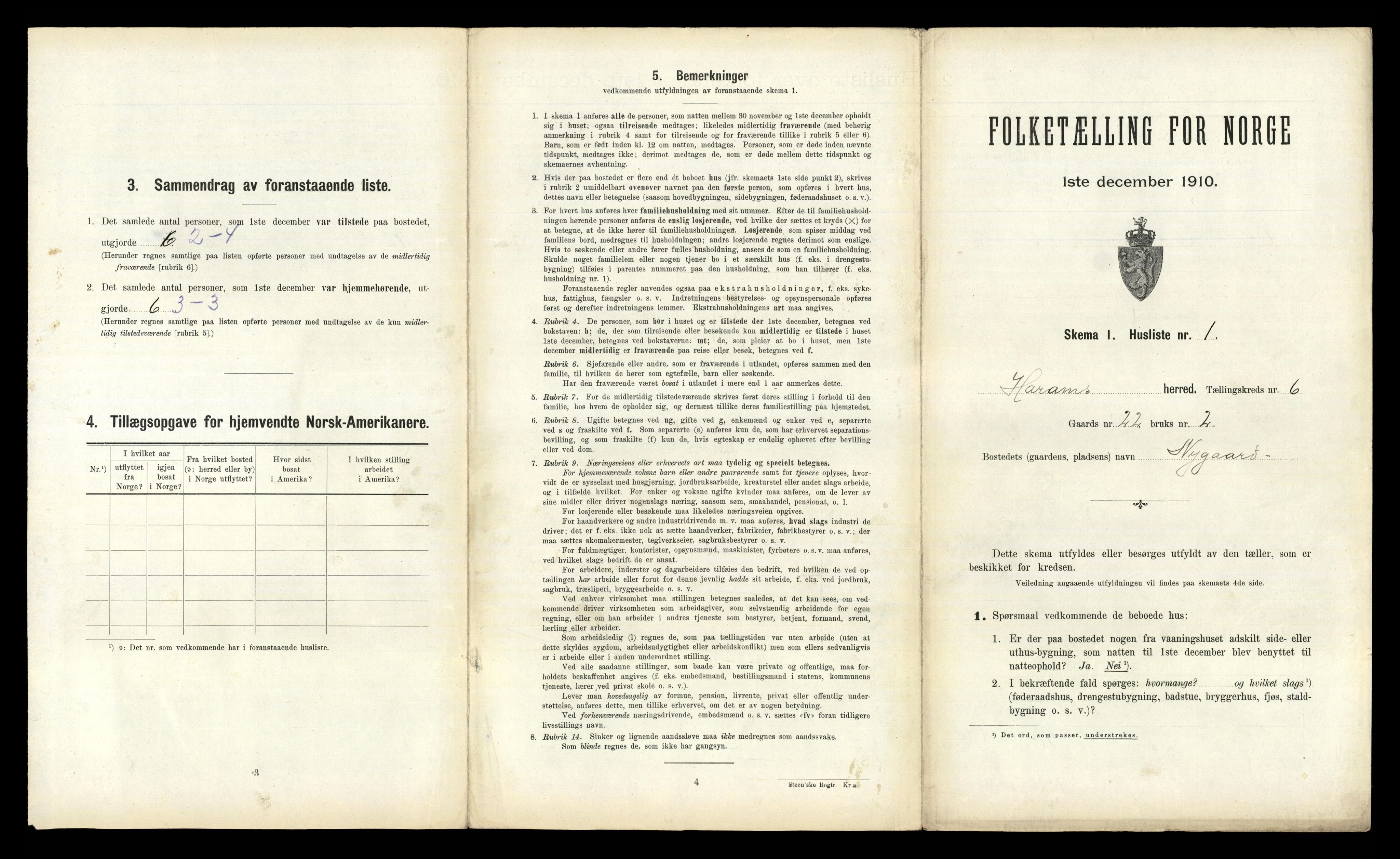 RA, 1910 census for Haram, 1910, p. 615