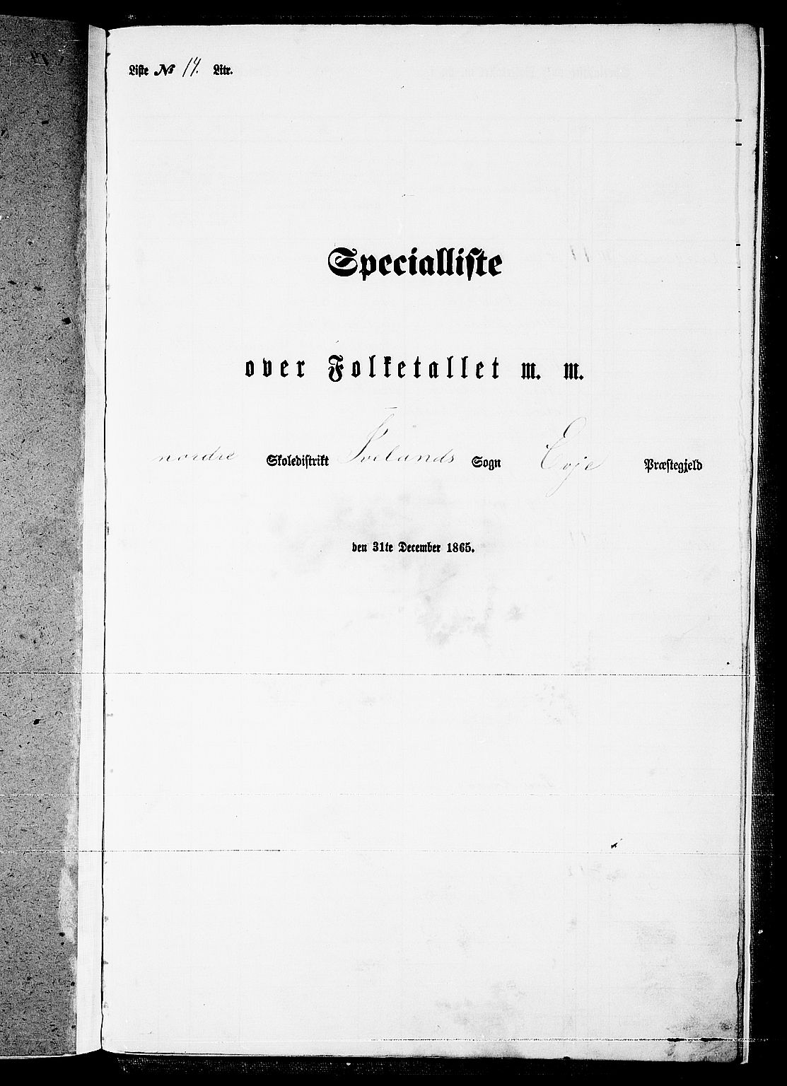 RA, 1865 census for Evje, 1865, p. 170