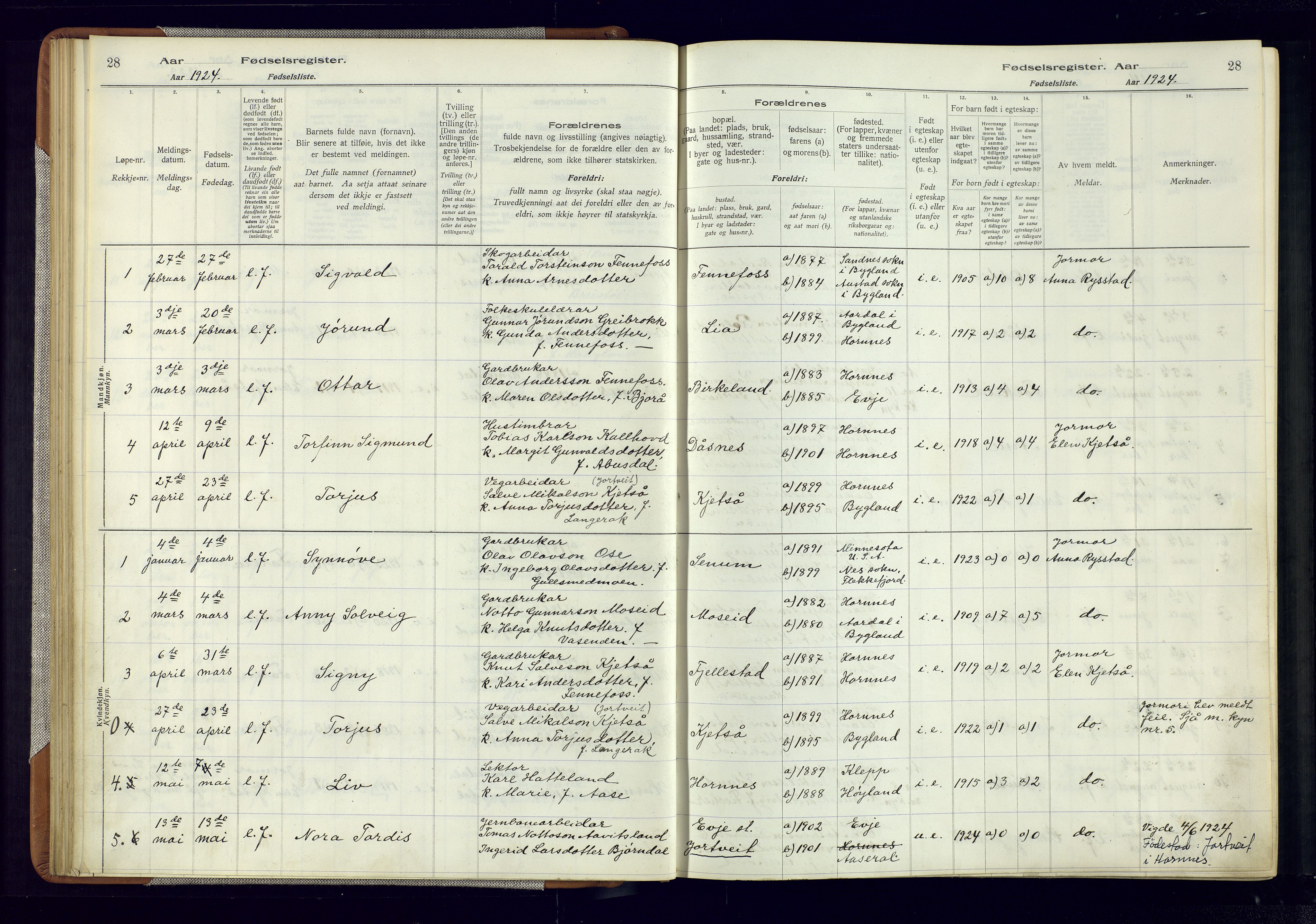 Evje sokneprestkontor, AV/SAK-1111-0008/J/Jc/L0006: Birth register no. 6, 1916-1982, p. 28