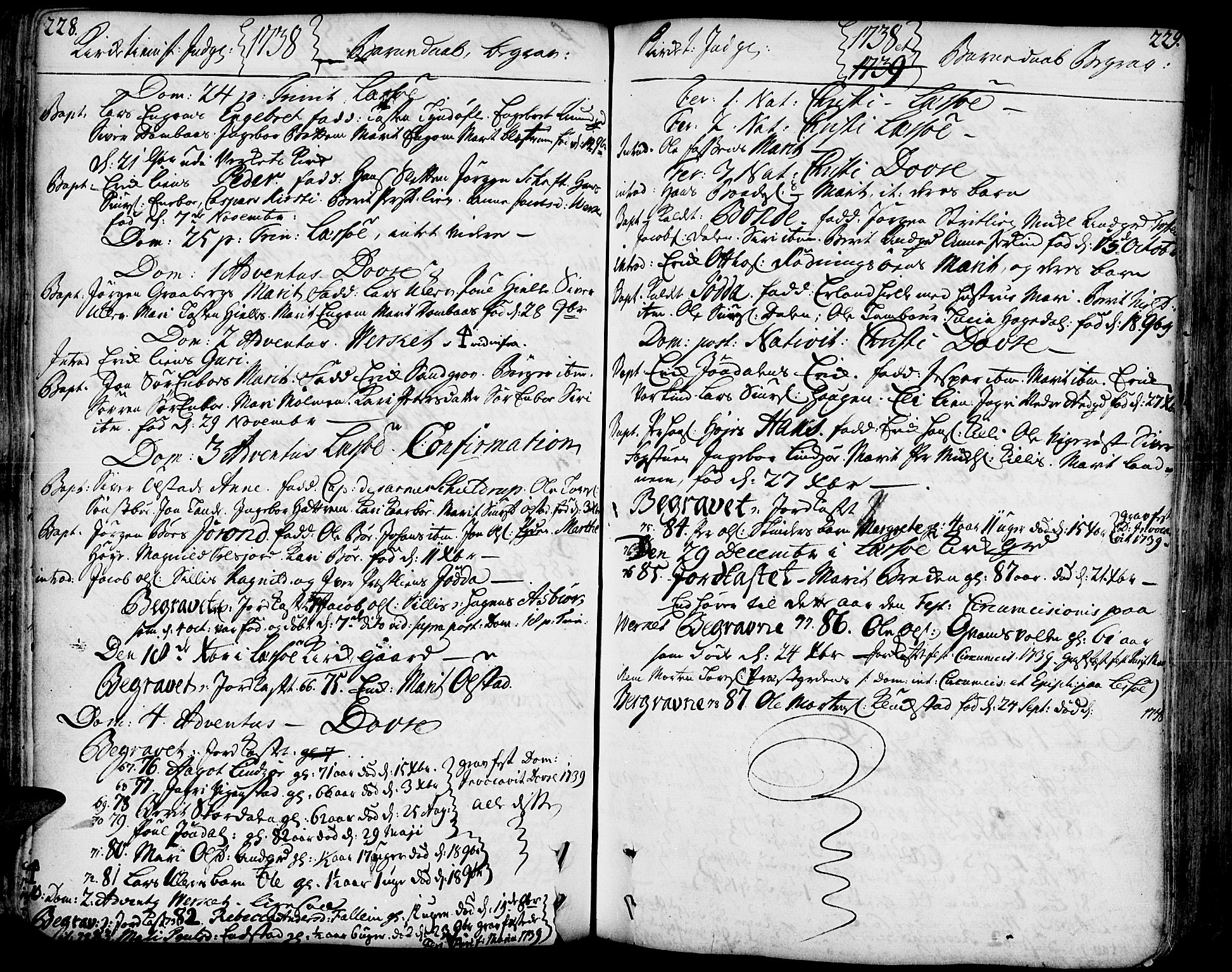 Lesja prestekontor, AV/SAH-PREST-068/H/Ha/Haa/L0002: Parish register (official) no. 2, 1732-1776, p. 228-229