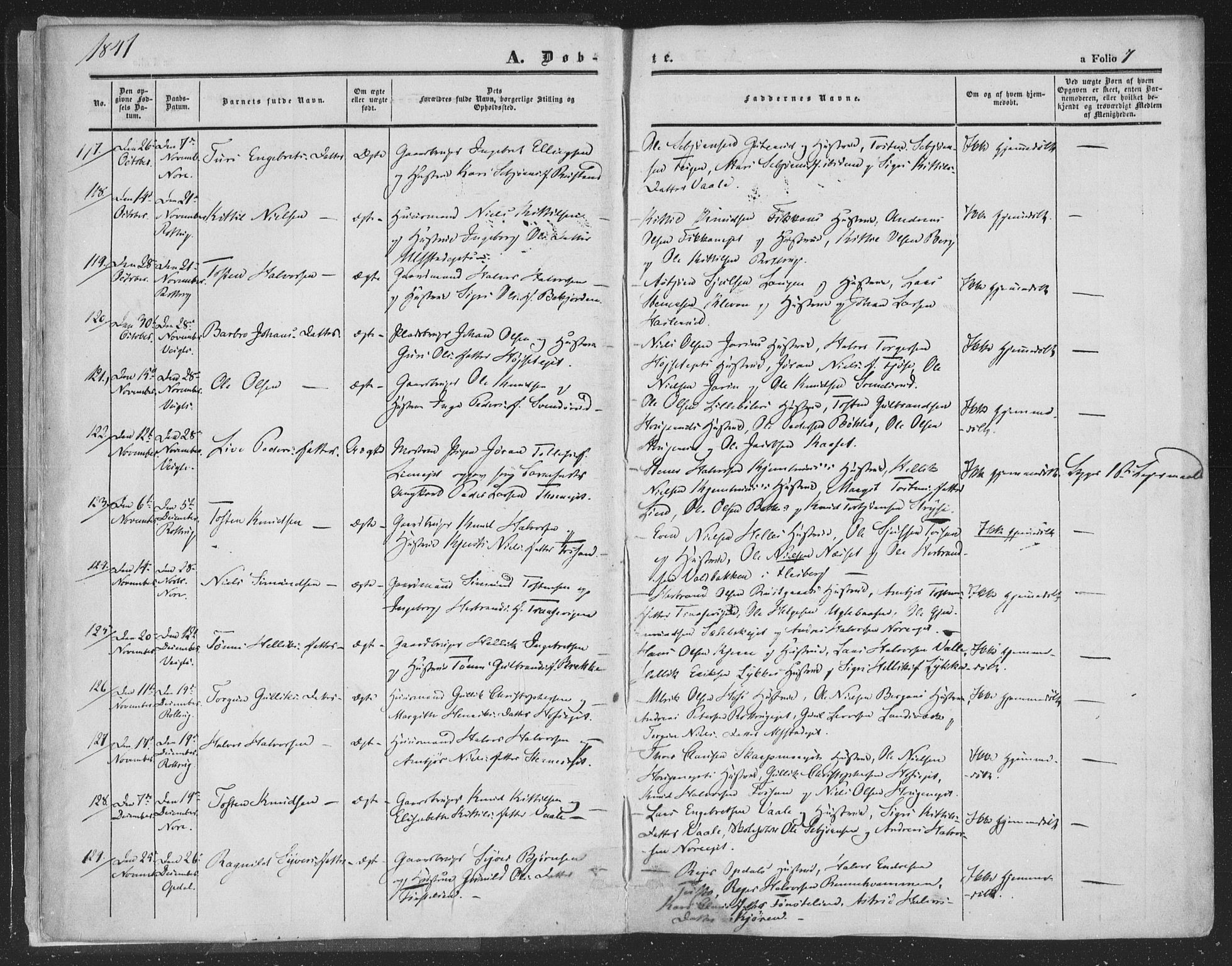 Rollag kirkebøker, AV/SAKO-A-240/F/Fa/L0008: Parish register (official) no. I 8, 1847-1860, p. 7