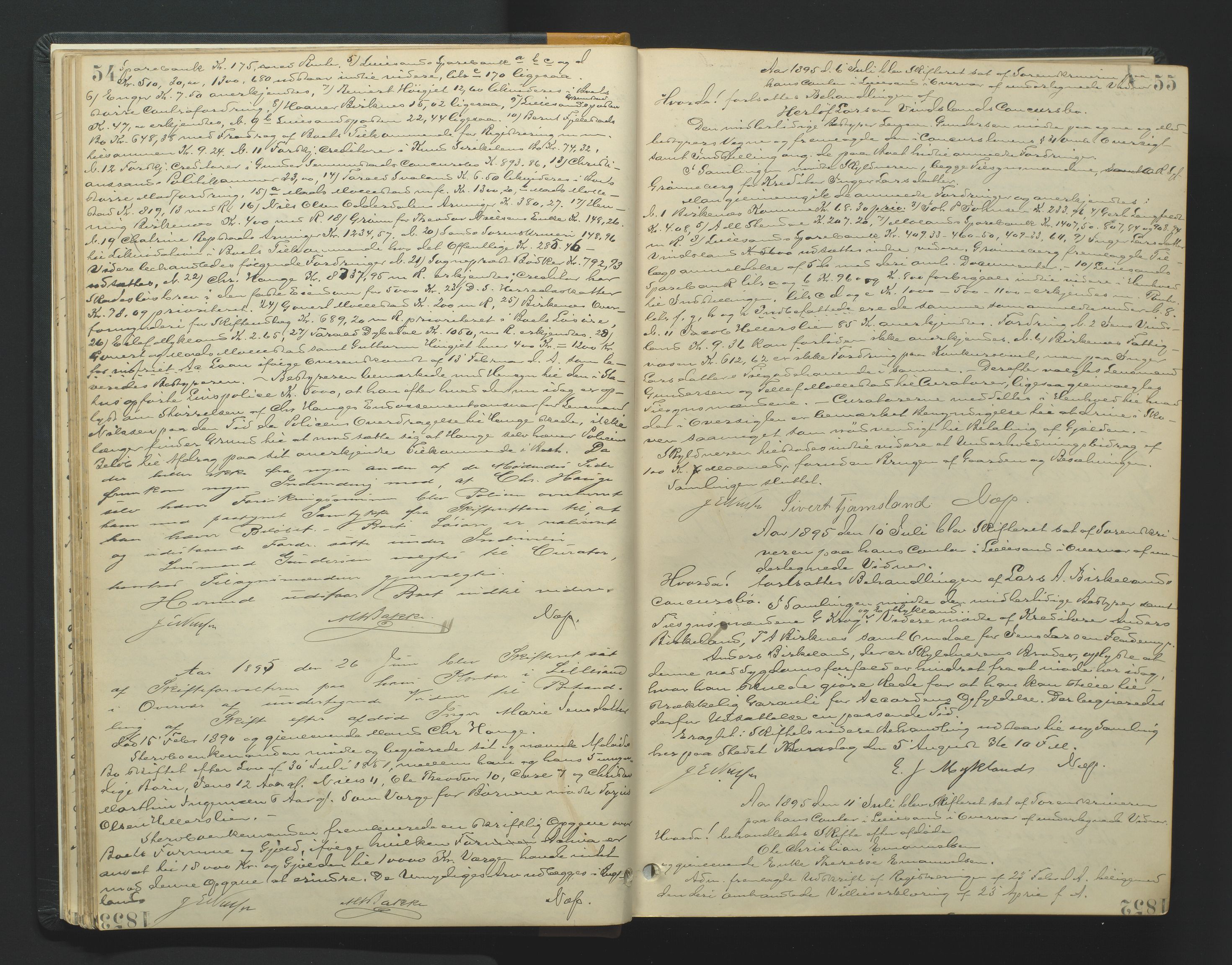 Vestre Nedenes/Sand sorenskriveri, AV/SAK-1221-0010/H/Hc/L0007: Skifteforhandlingsprotokoll nr. 5, 1894-1916, p. 54-55