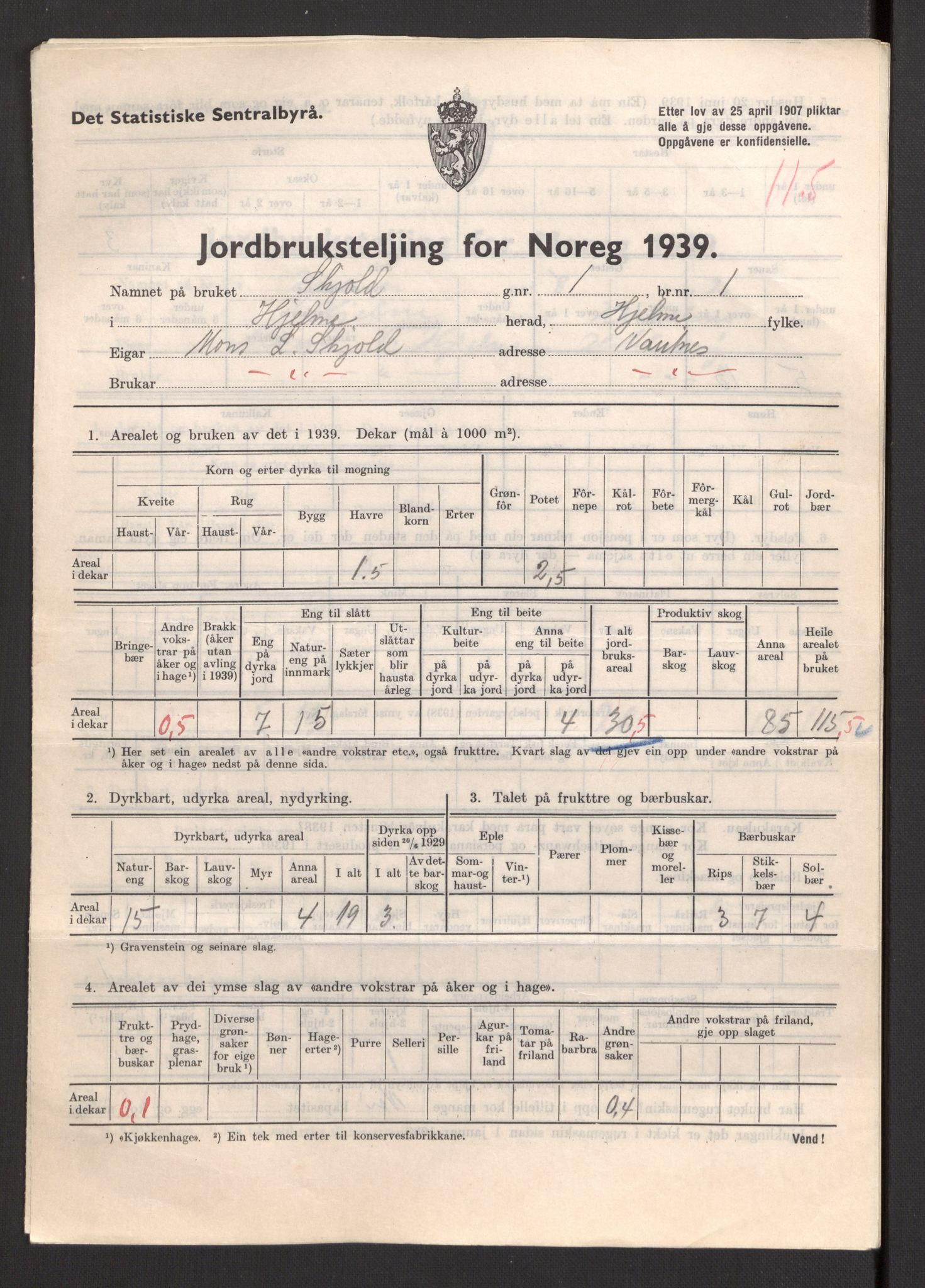 Statistisk sentralbyrå, Næringsøkonomiske emner, Jordbruk, skogbruk, jakt, fiske og fangst, AV/RA-S-2234/G/Gb/L0211: Hordaland: Herdla, Hjelme og Manger, 1939, p. 1361