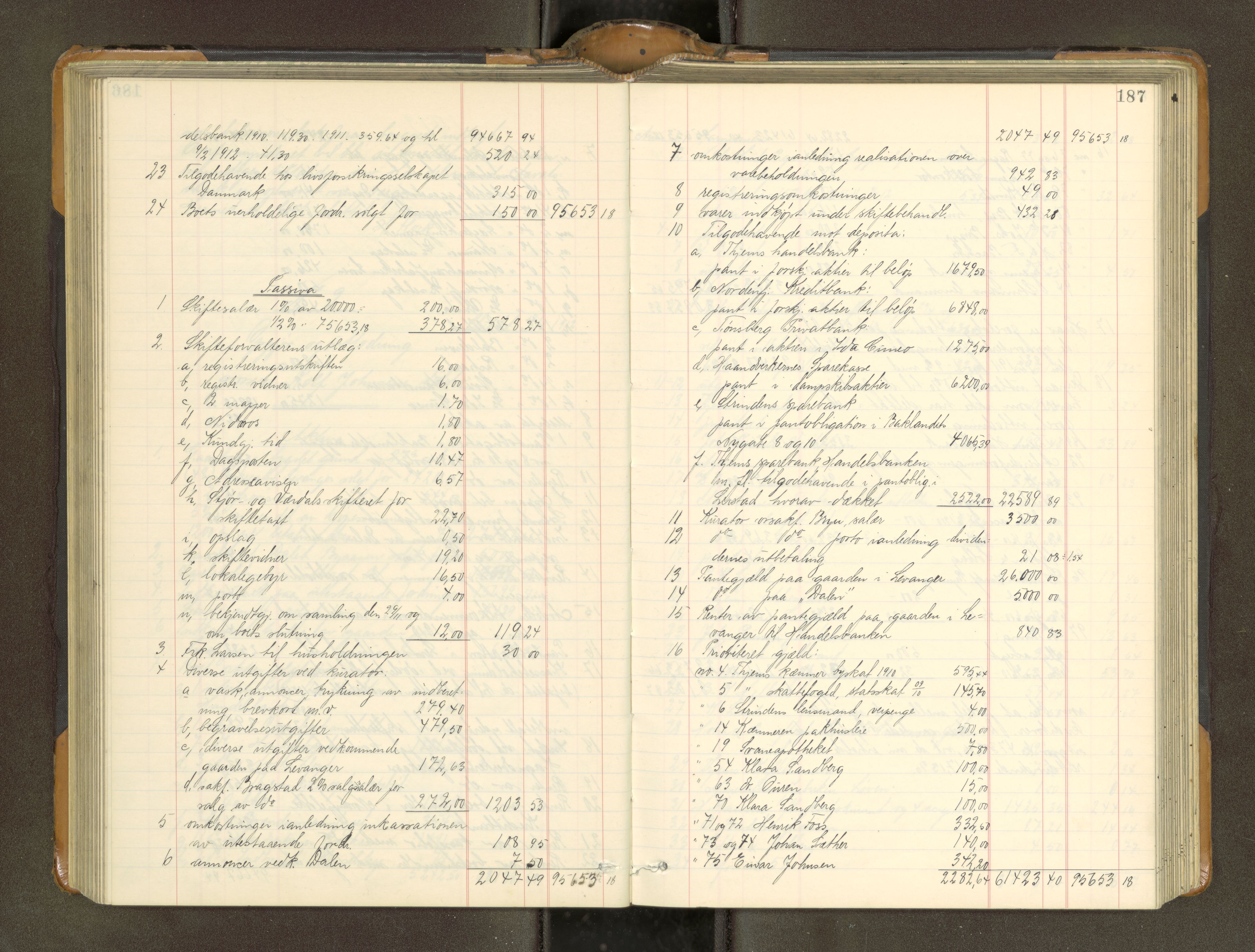 Trondheim byfogd, AV/SAT-A-0003/1/3/3A/L0040: Skifteutlodningsprotokoll - 9/2-1/10. (m/ register), 1910-1913, p. 187