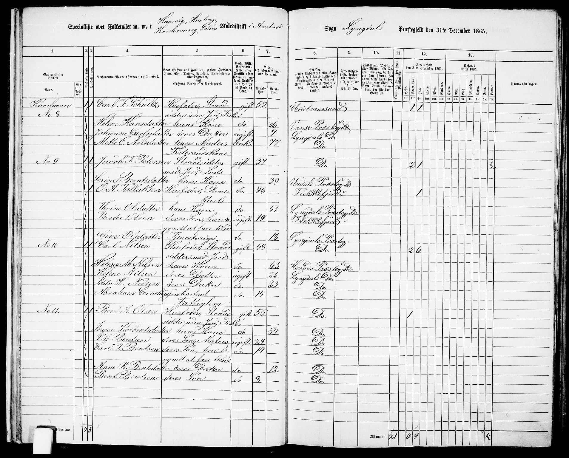 RA, 1865 census for Lyngdal, 1865, p. 27