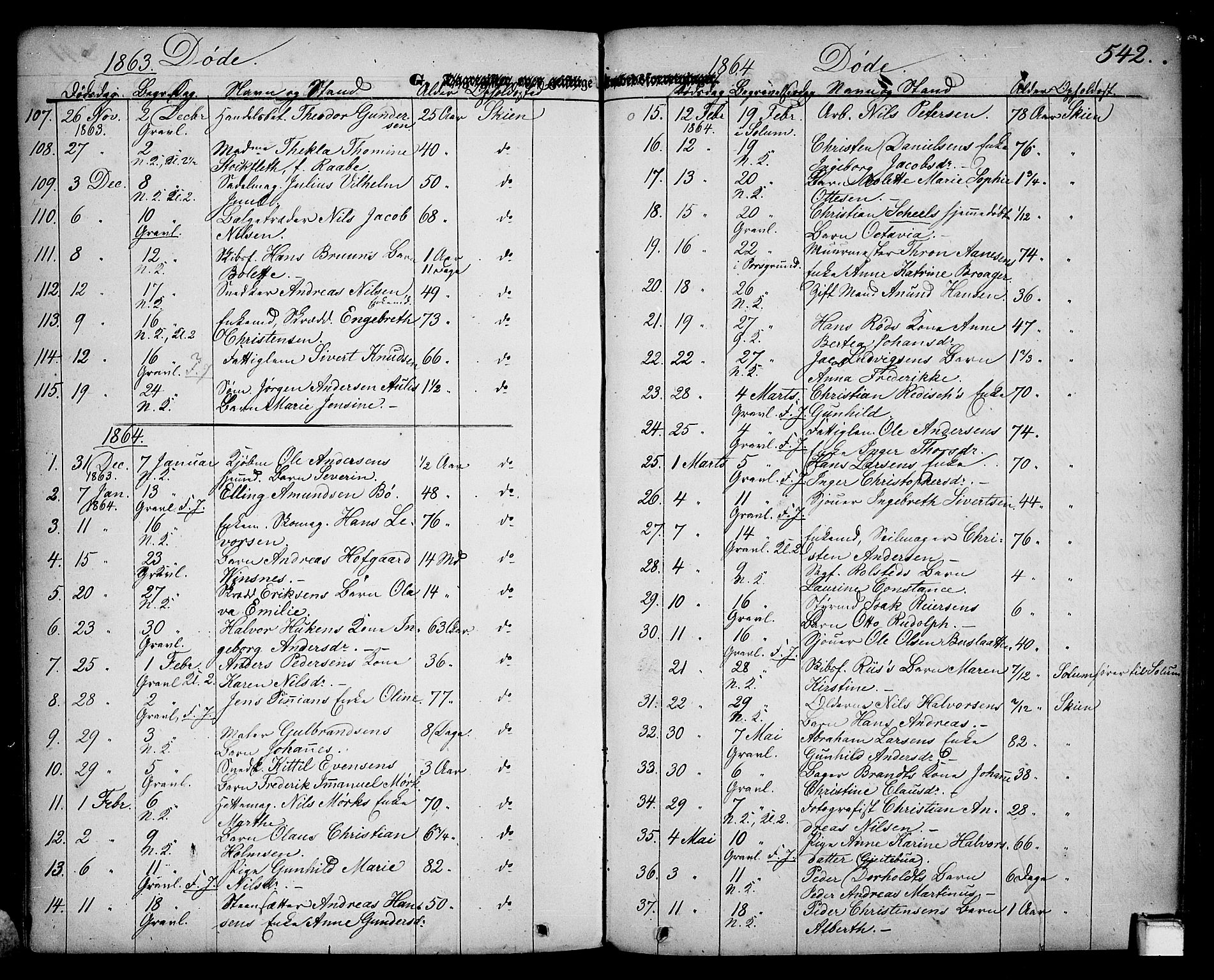 Skien kirkebøker, SAKO/A-302/G/Ga/L0004: Parish register (copy) no. 4, 1843-1867, p. 542