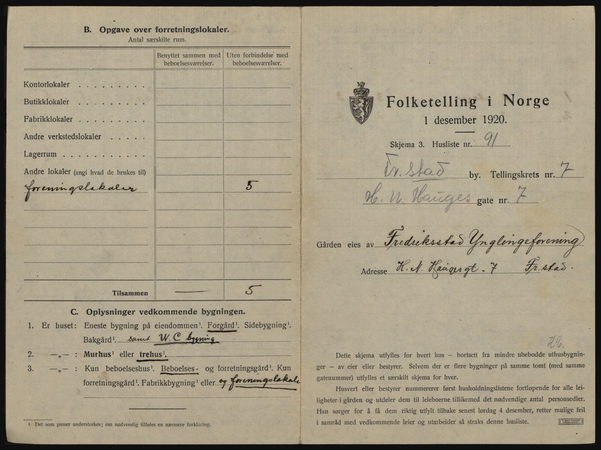 SAO, 1920 census for Fredrikstad, 1920, p. 61