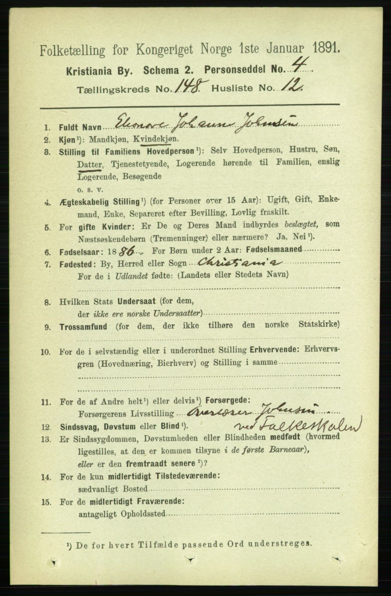 RA, 1891 census for 0301 Kristiania, 1891, p. 82396