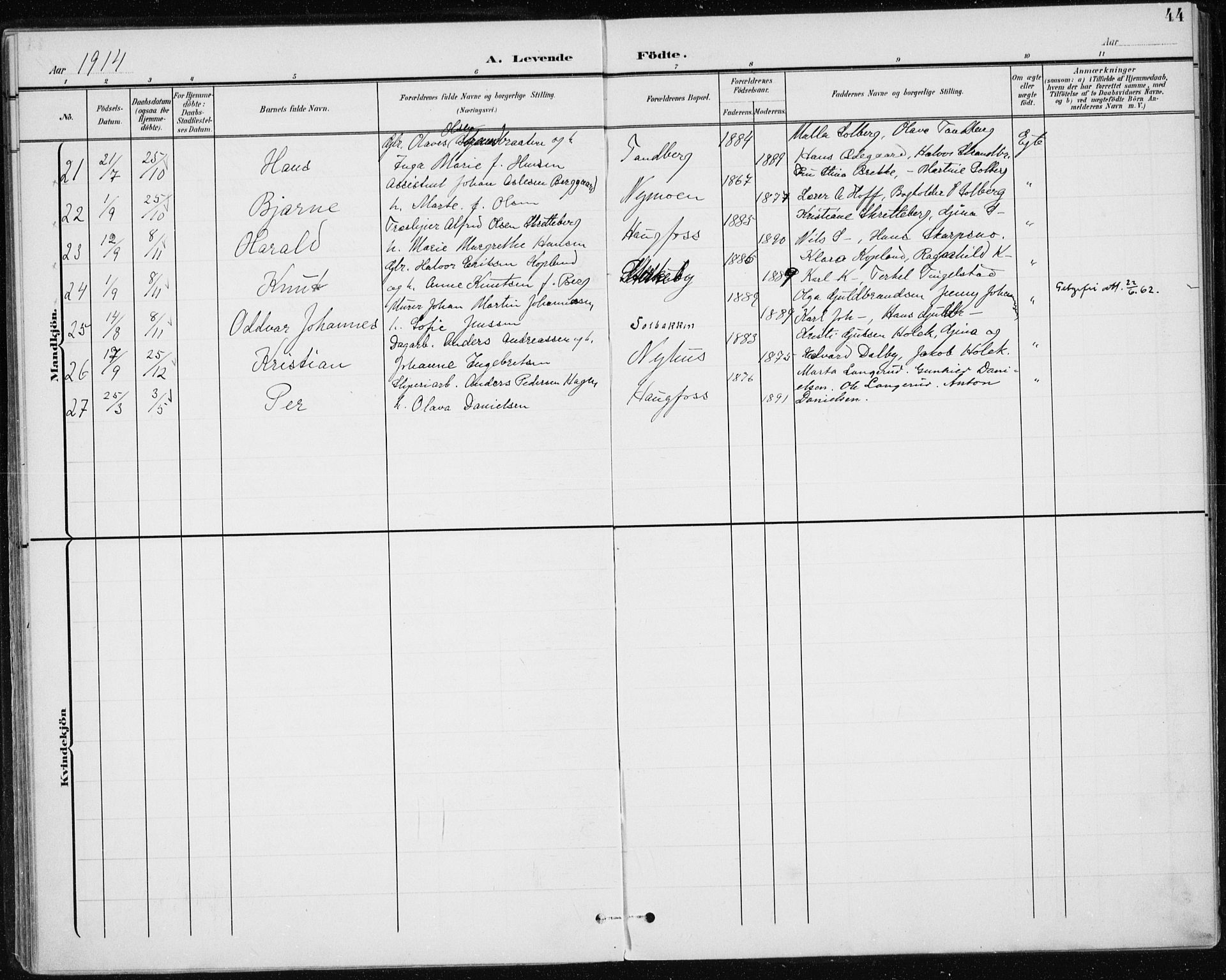 Modum kirkebøker, AV/SAKO-A-234/F/Fa/L0017: Parish register (official) no. 17, 1900-1915, p. 44