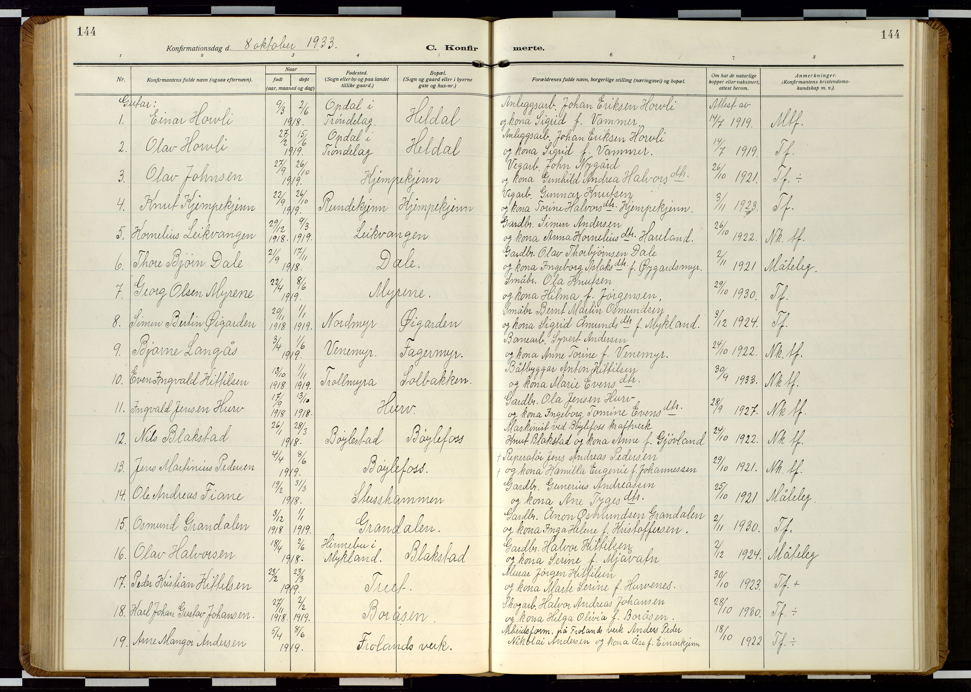 Froland sokneprestkontor, SAK/1111-0013/F/Fb/L0011: Parish register (copy) no. B 11, 1921-1947, p. 144