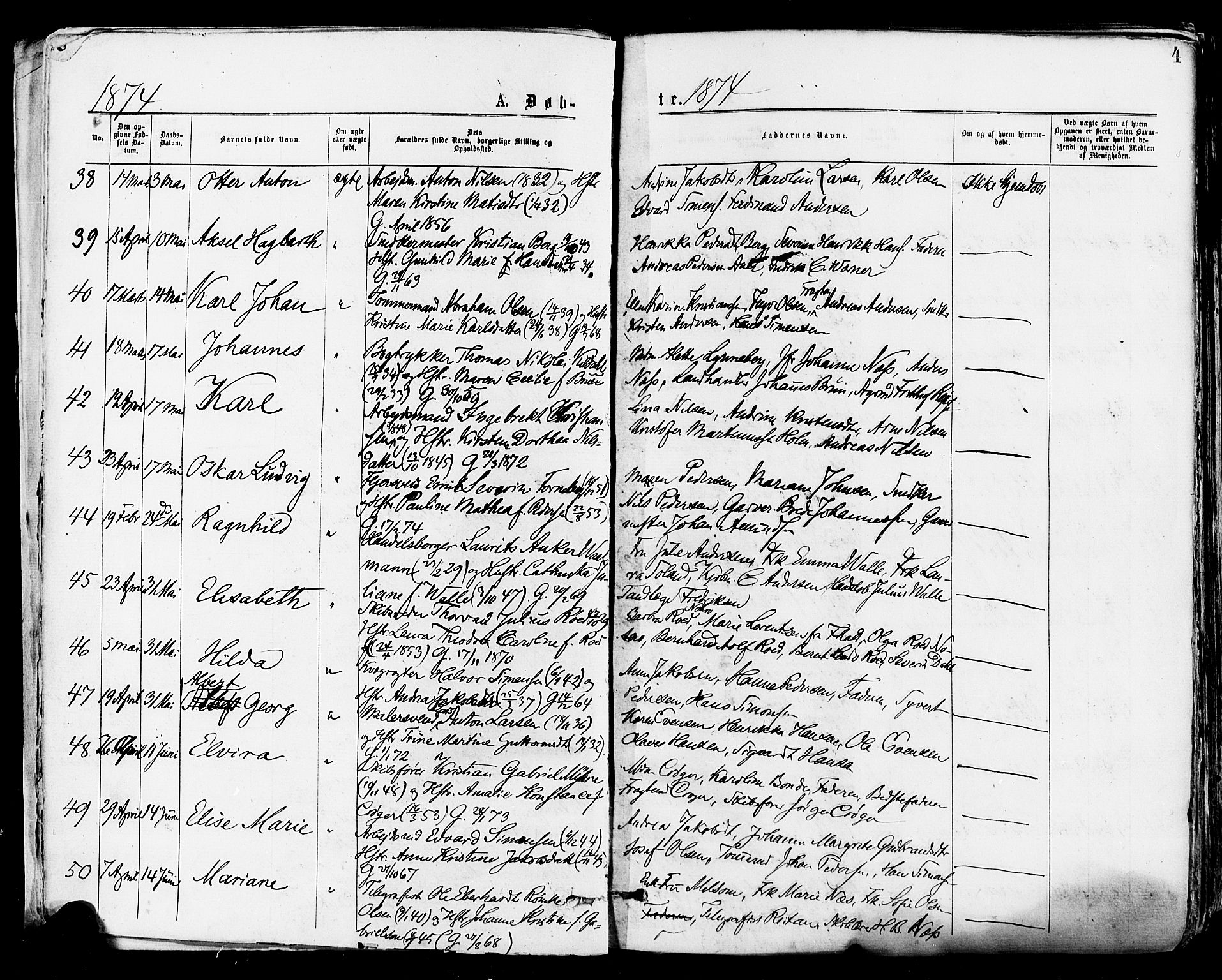 Tønsberg kirkebøker, AV/SAKO-A-330/F/Fa/L0010: Parish register (official) no. I 10, 1874-1880, p. 4