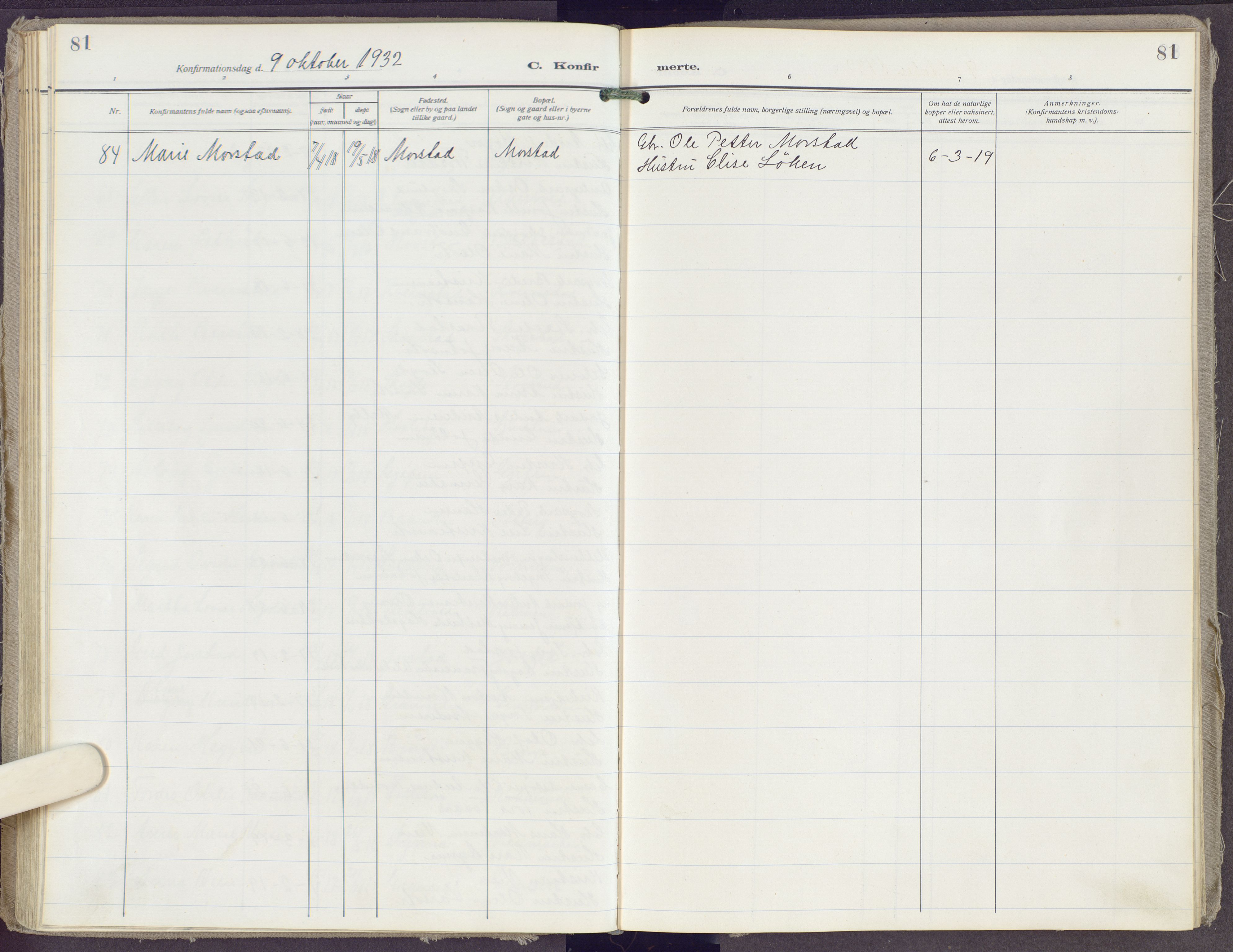 Gran prestekontor, SAH/PREST-112/H/Ha/Haa/L0023: Parish register (official) no. 23, 1919-1938, p. 81