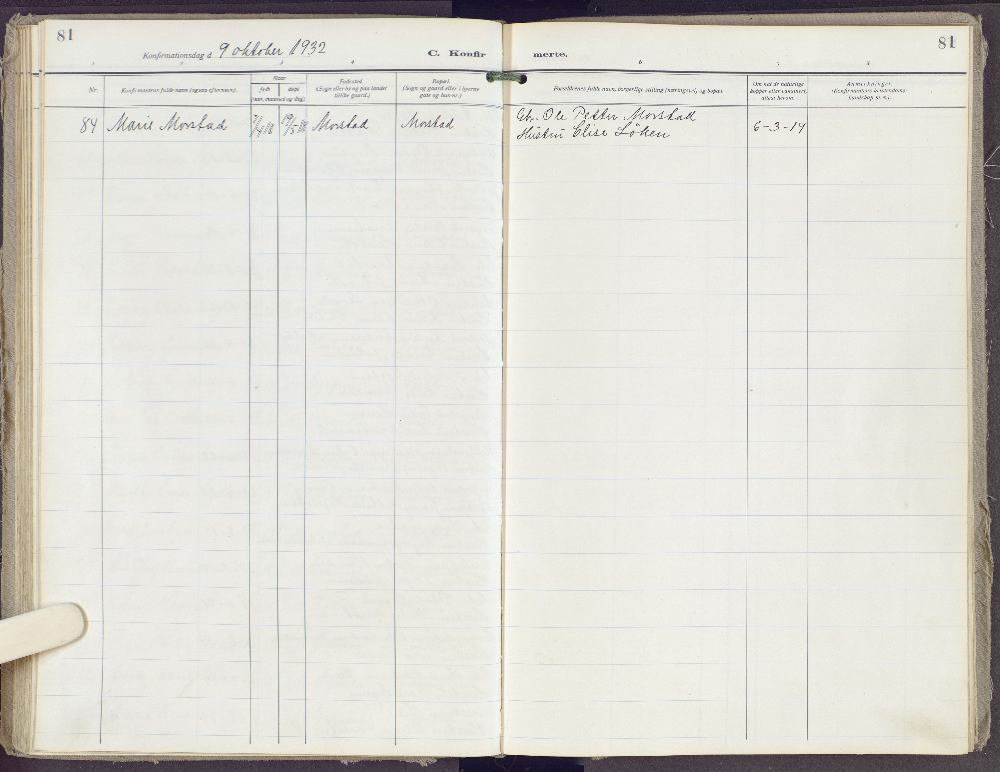 Gran prestekontor, AV/SAH-PREST-112/H/Ha/Haa/L0023: Parish register (official) no. 23, 1919-1938, p. 81