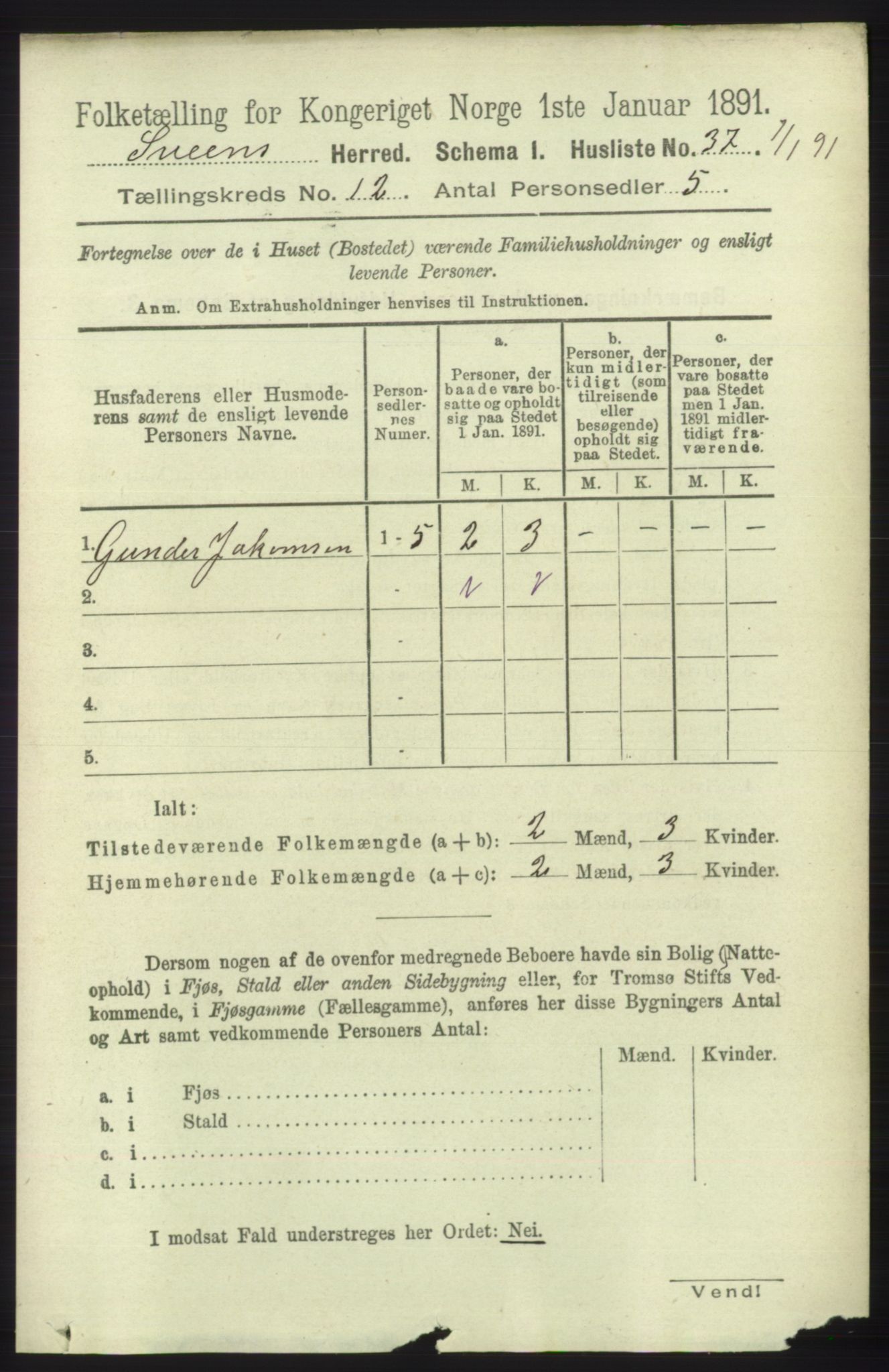 RA, 1891 census for 1216 Sveio, 1891, p. 3428