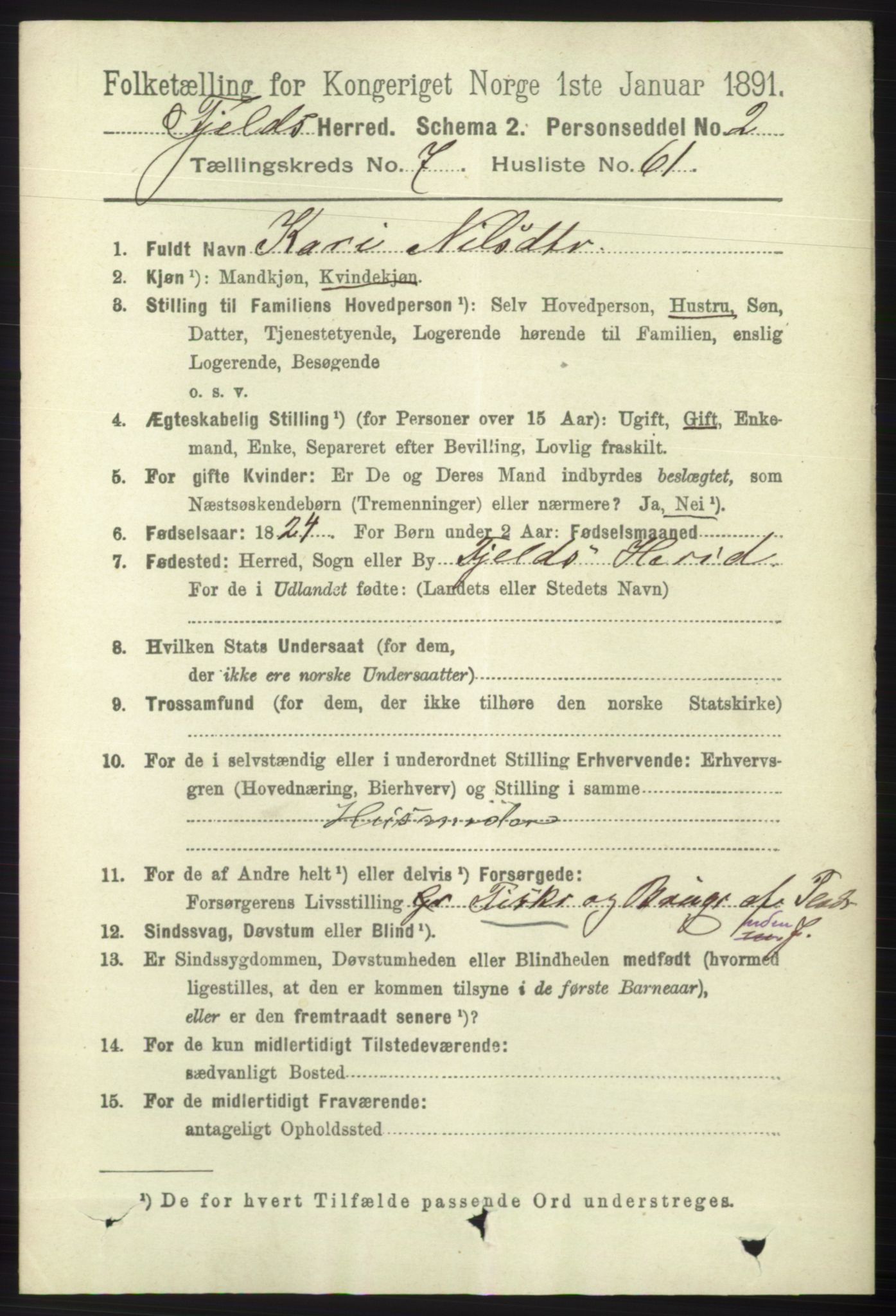 RA, 1891 census for 1246 Fjell, 1891, p. 3838