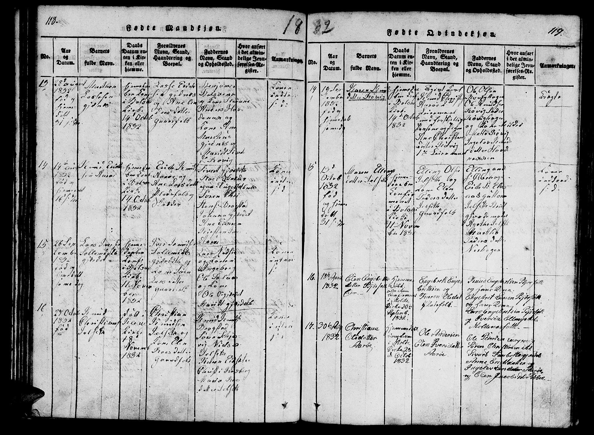 Ministerialprotokoller, klokkerbøker og fødselsregistre - Møre og Romsdal, AV/SAT-A-1454/555/L0652: Parish register (official) no. 555A03, 1817-1843, p. 118-119