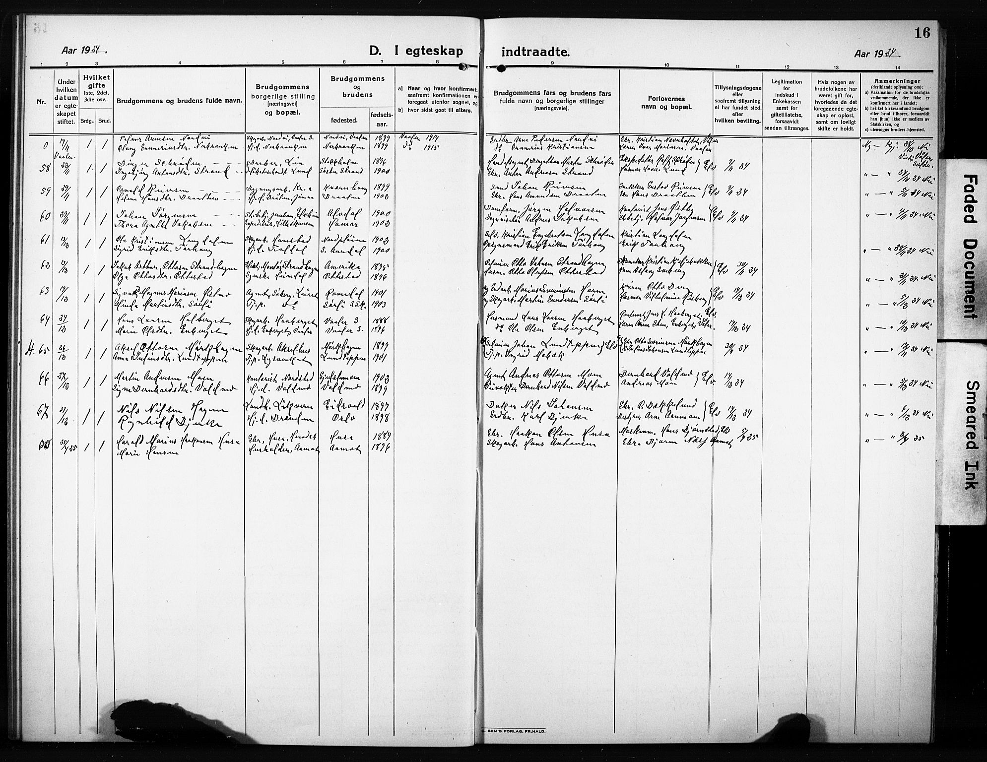 Elverum prestekontor, AV/SAH-PREST-044/H/Ha/Hab/L0014: Parish register (copy) no. 14, 1922-1933, p. 16