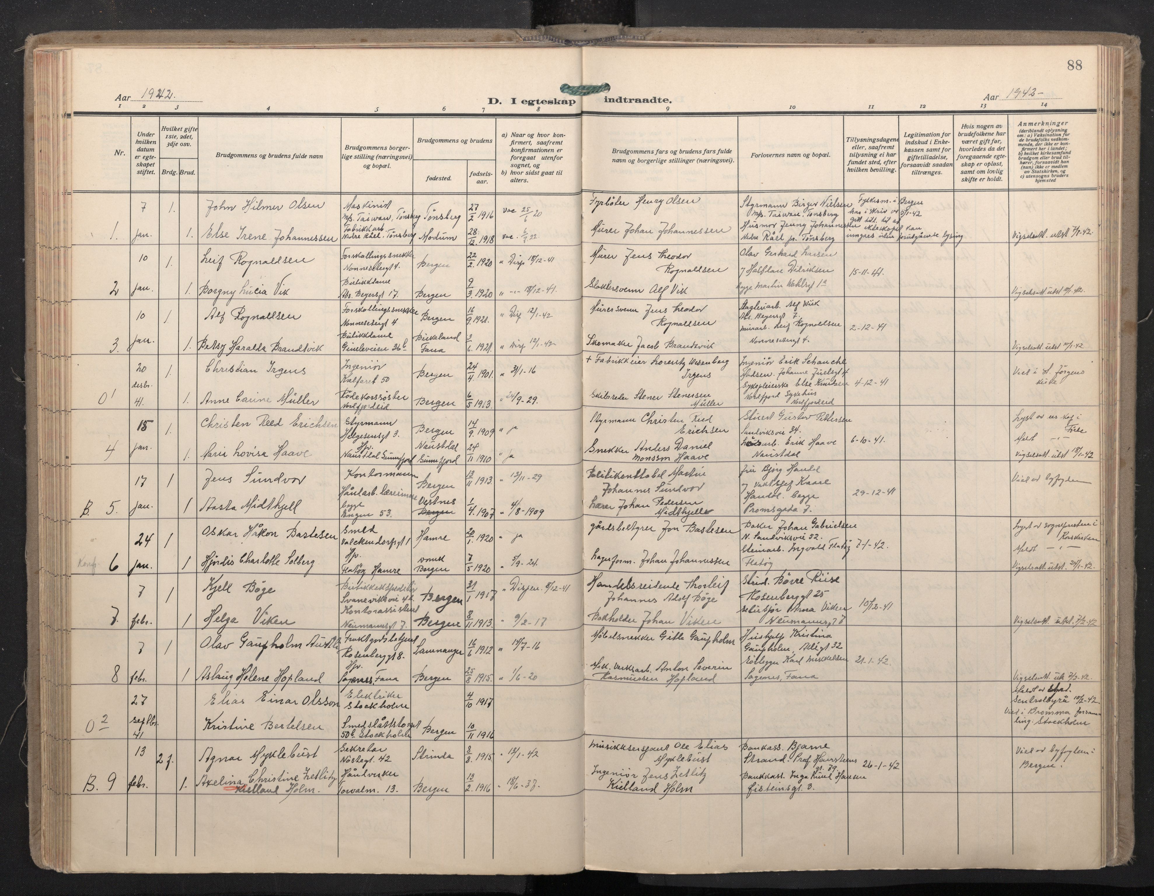Domkirken sokneprestembete, SAB/A-74801/H/Haa: Parish register (official) no. D 7, 1937-1950, p. 87b-88a