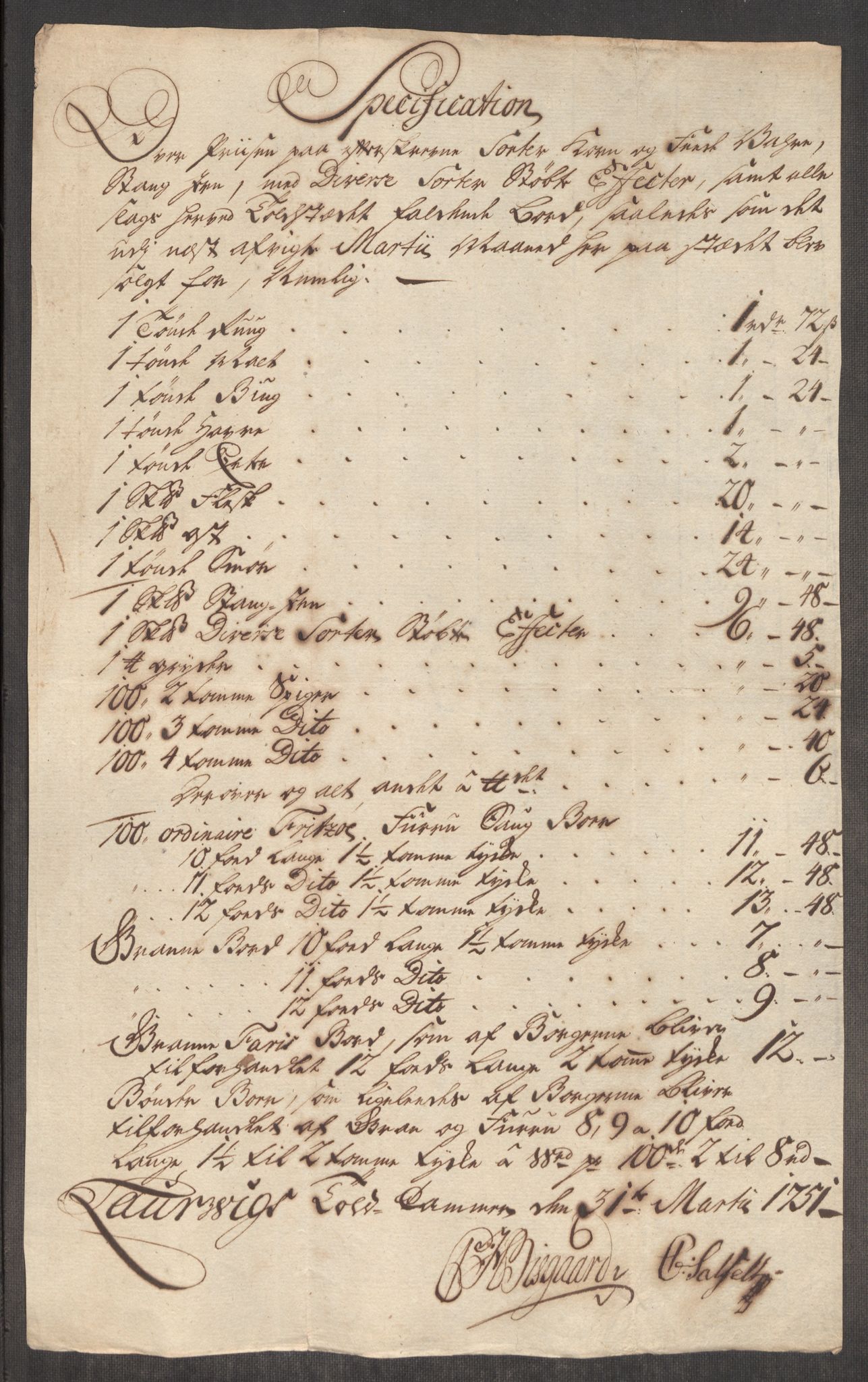Rentekammeret inntil 1814, Realistisk ordnet avdeling, RA/EA-4070/Oe/L0004: [Ø1]: Priskuranter, 1749-1752, p. 615