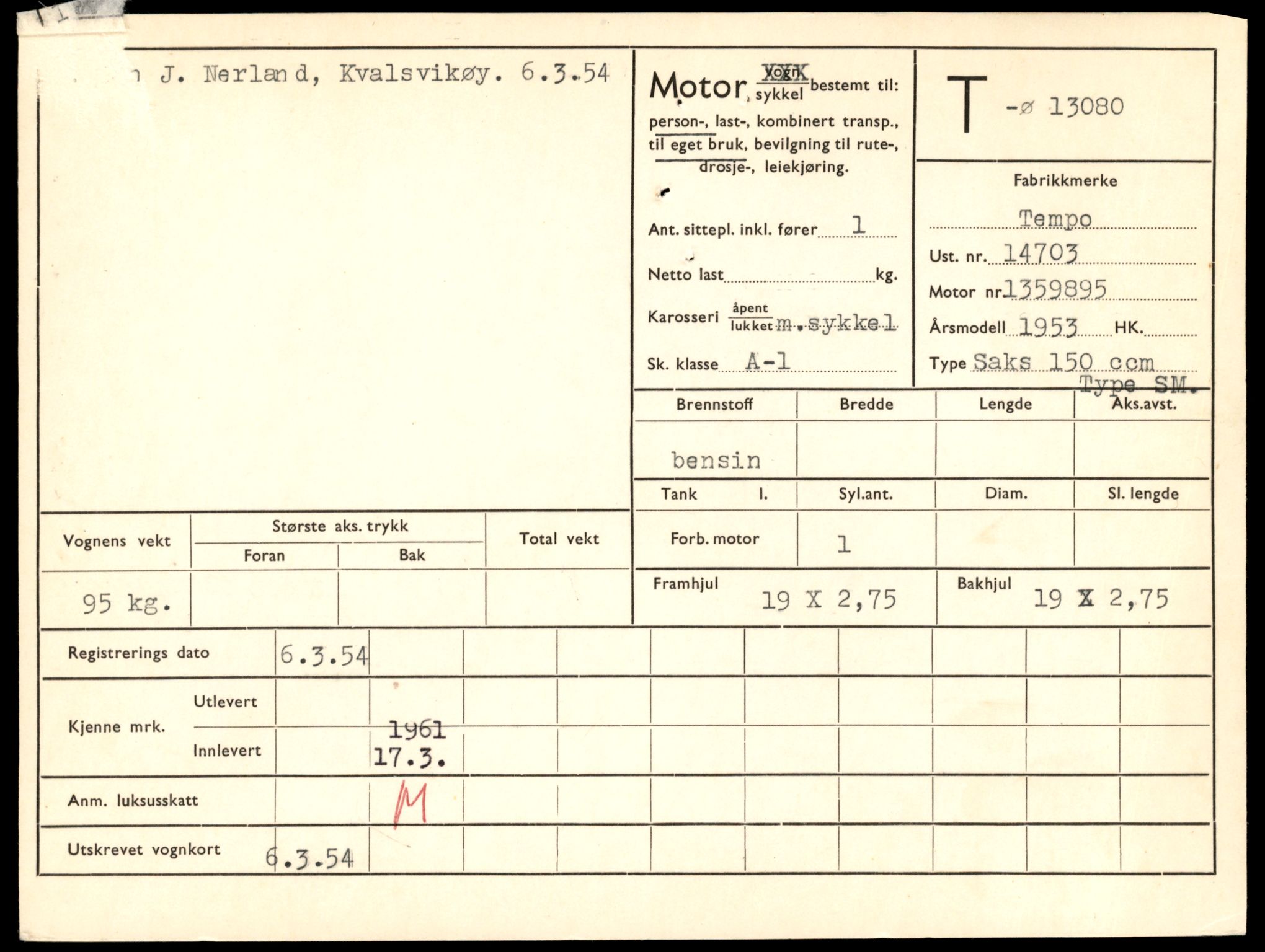 Møre og Romsdal vegkontor - Ålesund trafikkstasjon, AV/SAT-A-4099/F/Fe/L0037: Registreringskort for kjøretøy T 13031 - T 13179, 1927-1998, p. 971