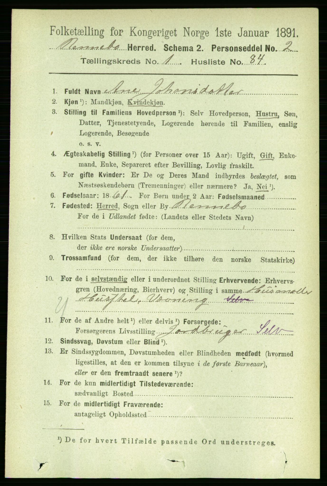 RA, 1891 census for 1635 Rennebu, 1891, p. 612