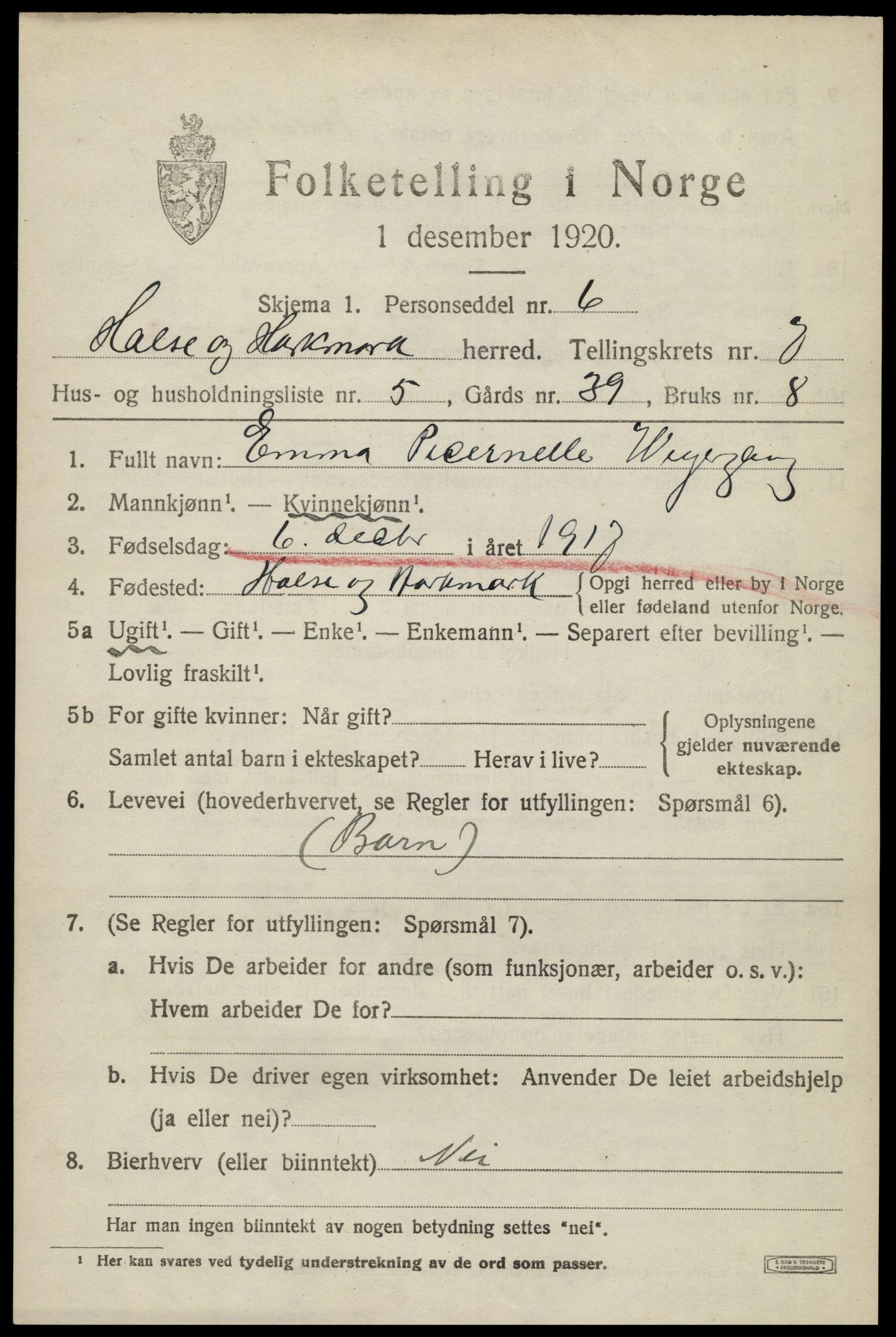 SAK, 1920 census for Halse og Harkmark, 1920, p. 3755