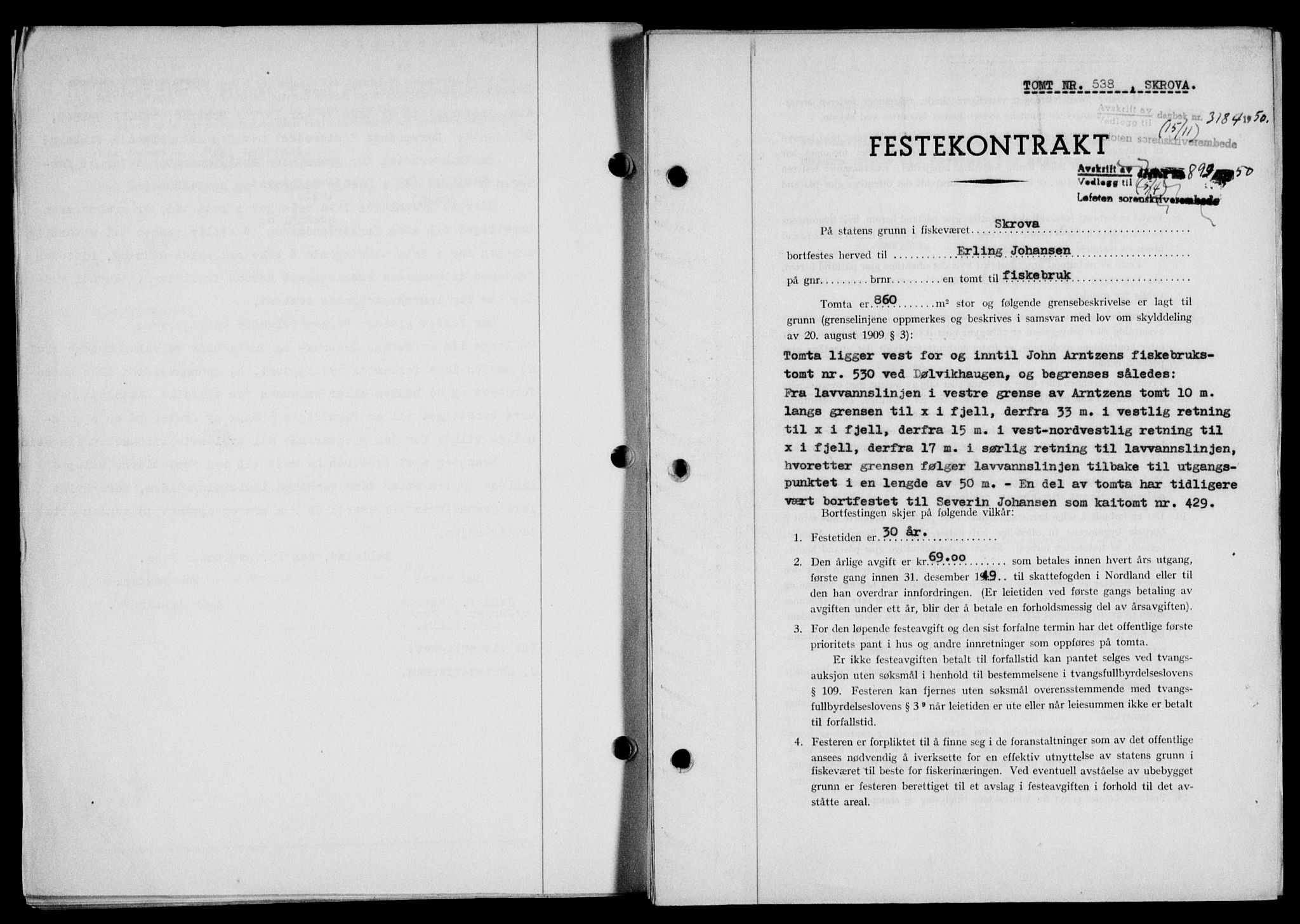 Lofoten sorenskriveri, SAT/A-0017/1/2/2C/L0025a: Mortgage book no. 25a, 1950-1951, Diary no: : 3184/1950