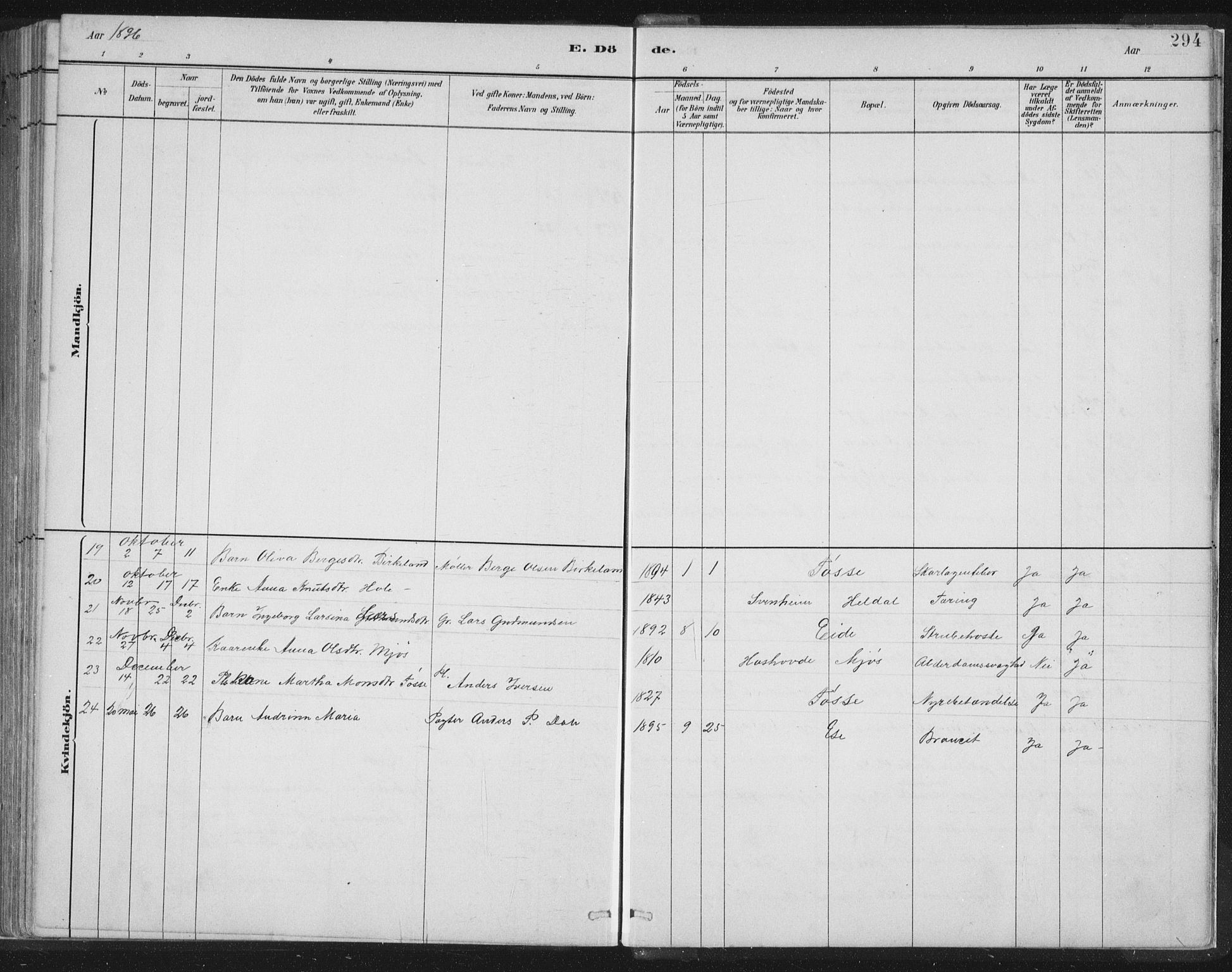 Hosanger sokneprestembete, AV/SAB-A-75801/H/Hab: Parish register (copy) no. A 3 II, 1882-1903, p. 294