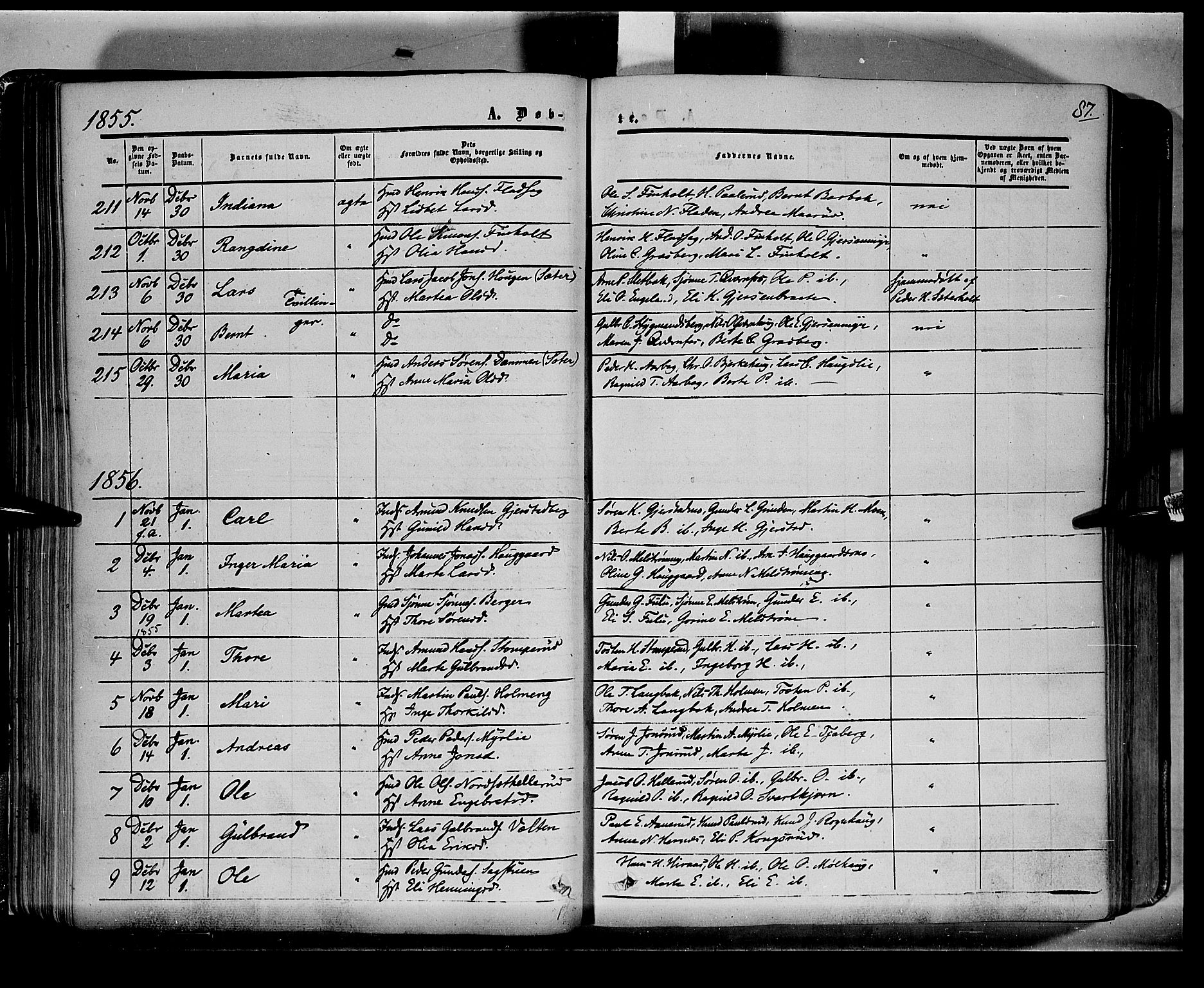 Sør-Odal prestekontor, AV/SAH-PREST-030/H/Ha/Haa/L0001: Parish register (official) no. 1, 1849-1859, p. 87