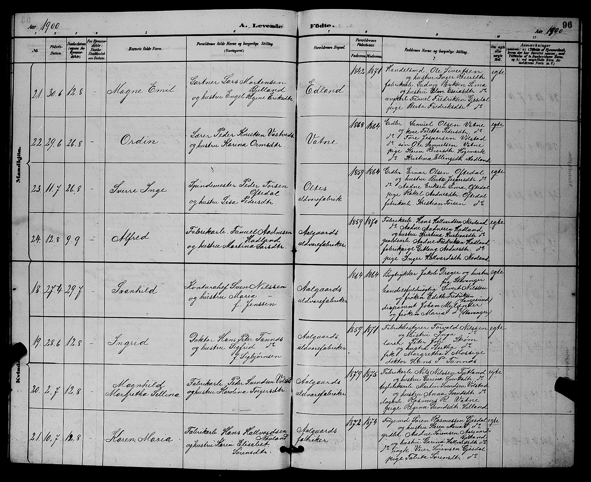 Lye sokneprestkontor, AV/SAST-A-101794/001/30BB/L0008: Parish register (copy) no. B 7, 1887-1901, p. 96