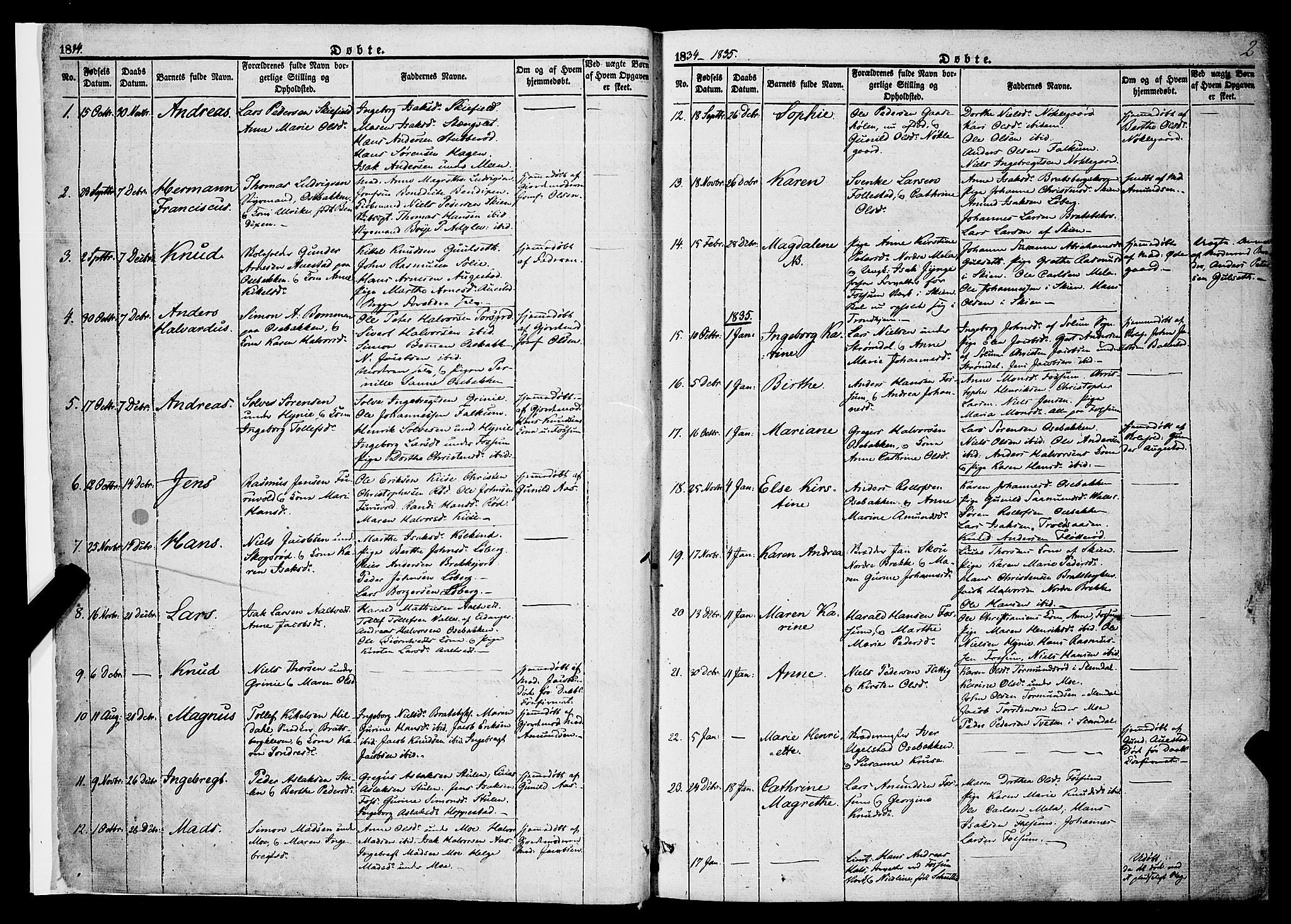Gjerpen kirkebøker, SAKO/A-265/F/Fa/L0007a: Parish register (official) no. I 7A, 1834-1857, p. 2