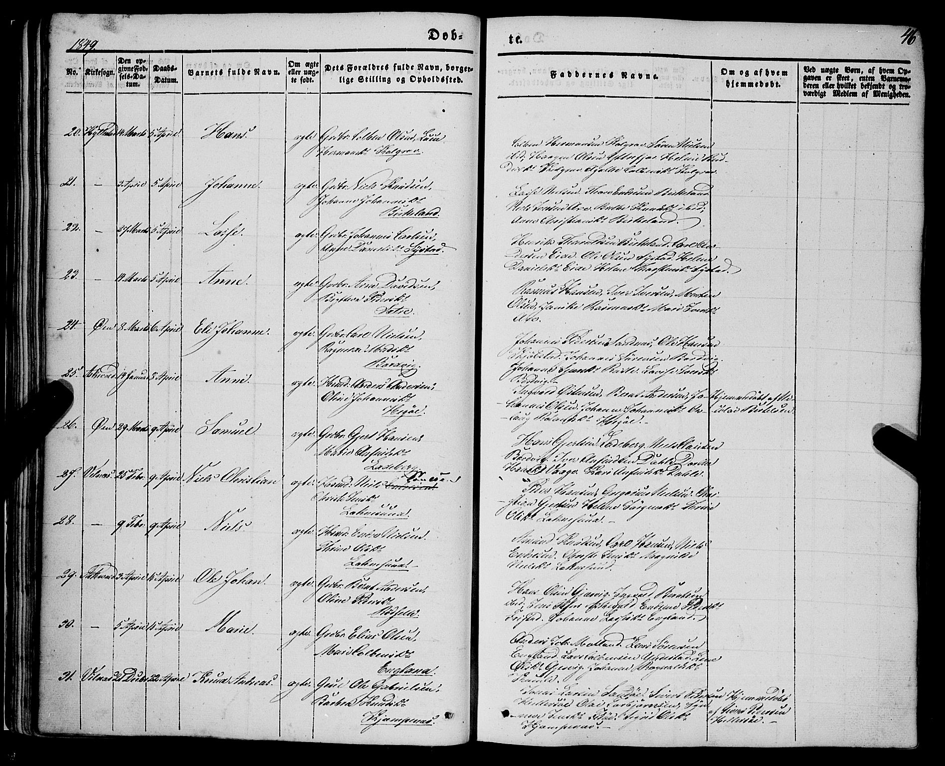 Askvoll sokneprestembete, SAB/A-79501/H/Haa/Haaa/L0011/0001: Parish register (official) no. A 11 I, 1845-1864, p. 46