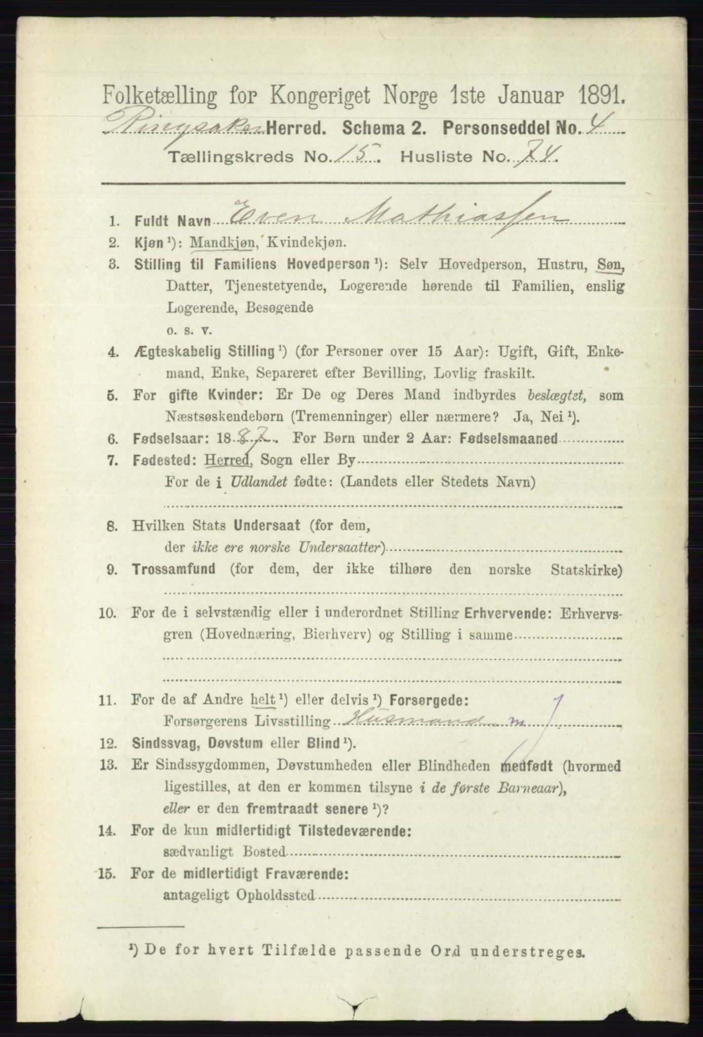 RA, 1891 census for 0412 Ringsaker, 1891, p. 8934